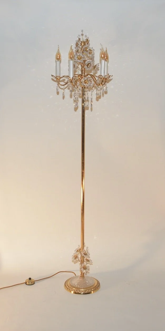 A Genuine Vintage Brass and Crystal Floor Lamp by Palwa