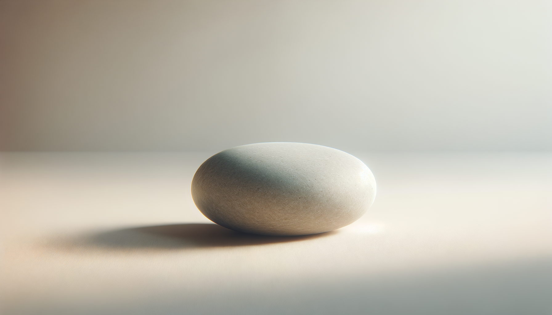 Une pierre lisse et ronde sur une surface claire avec un fond neutre et doux.