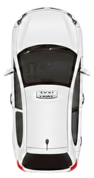 Voiture de course blanche vue de dessus avec capot noir et détails aérodynamiques.