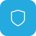 Icône de bouclier blanc sur fond bleu.