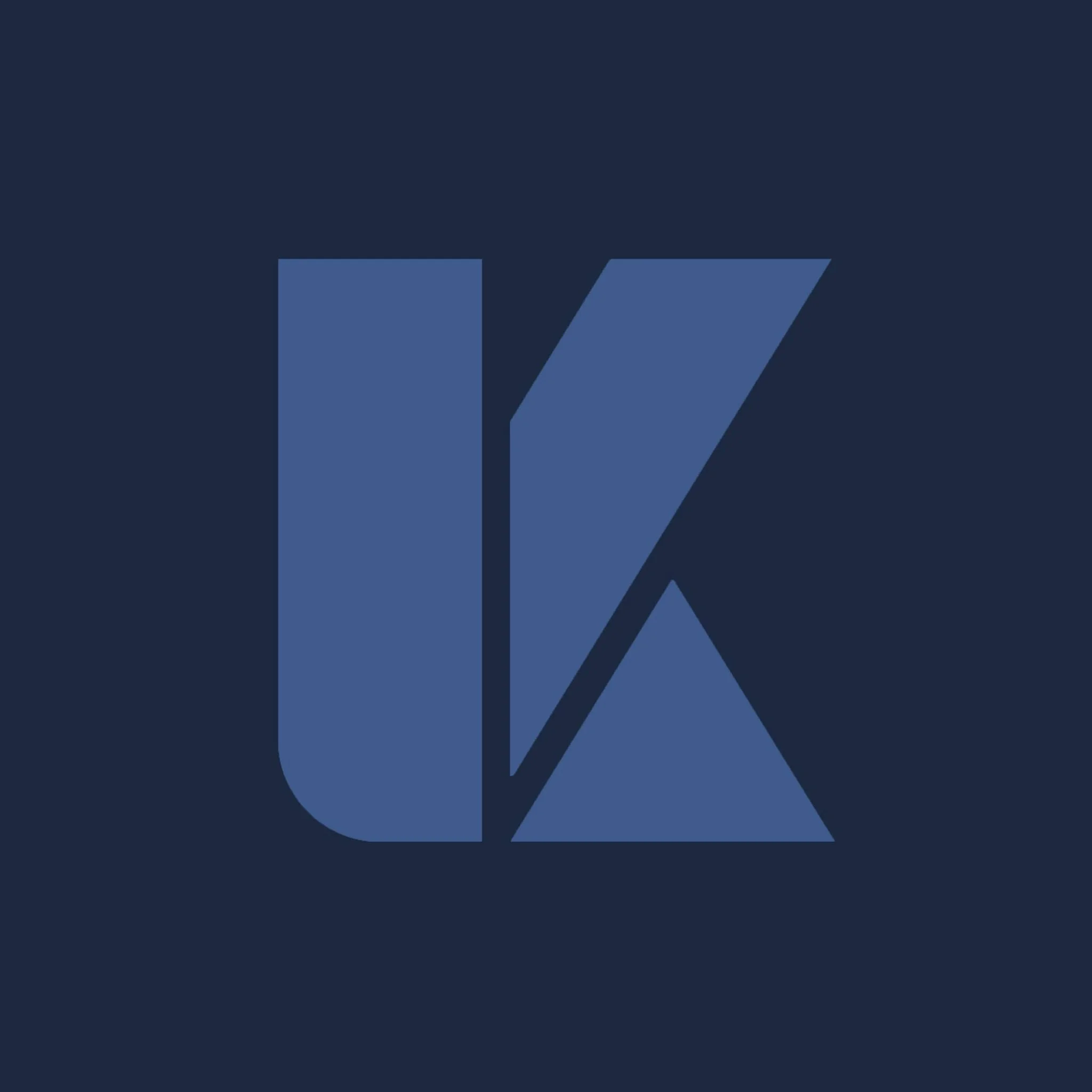 Dark blue background with angular shapes in lighter shades of blue, forming a geometric pattern.