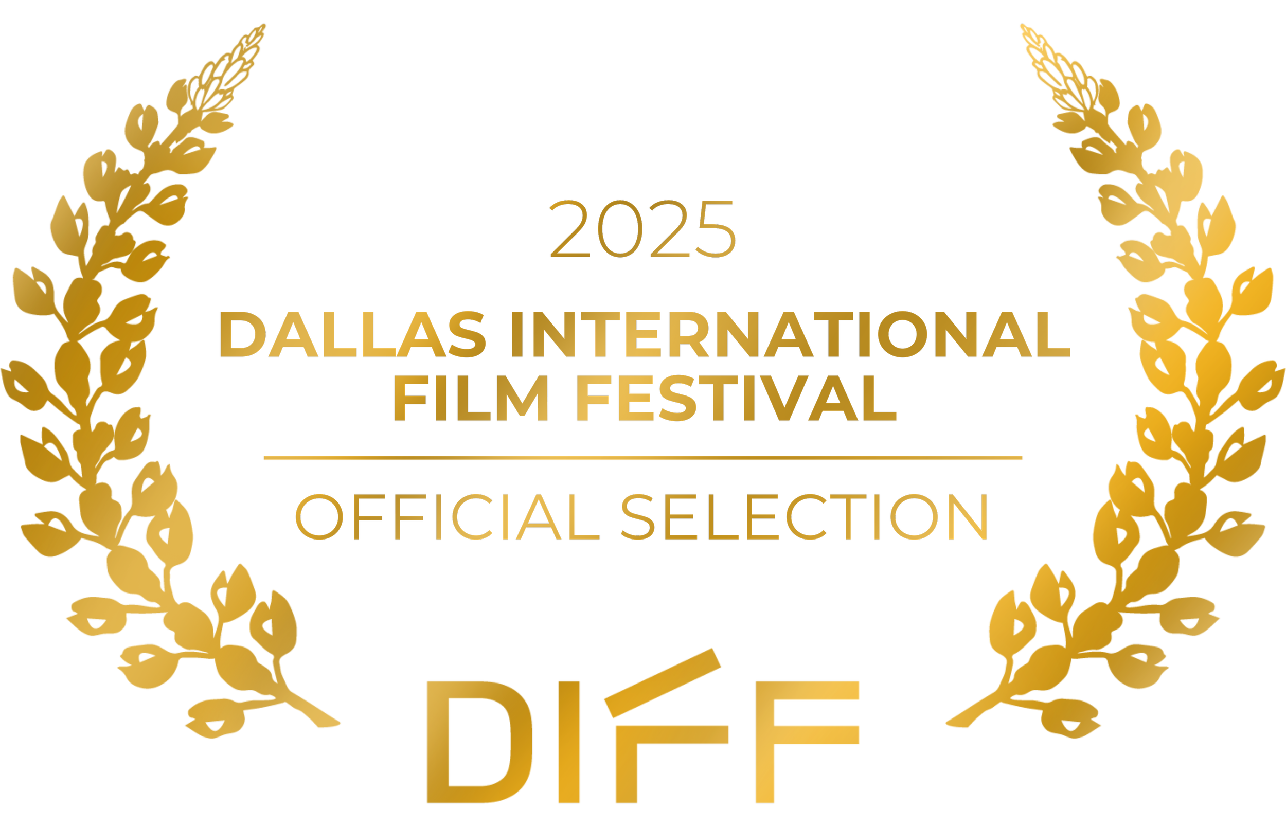 Gold and black award badge for the 2025 Dallas International Film Festival, indicating official selection.