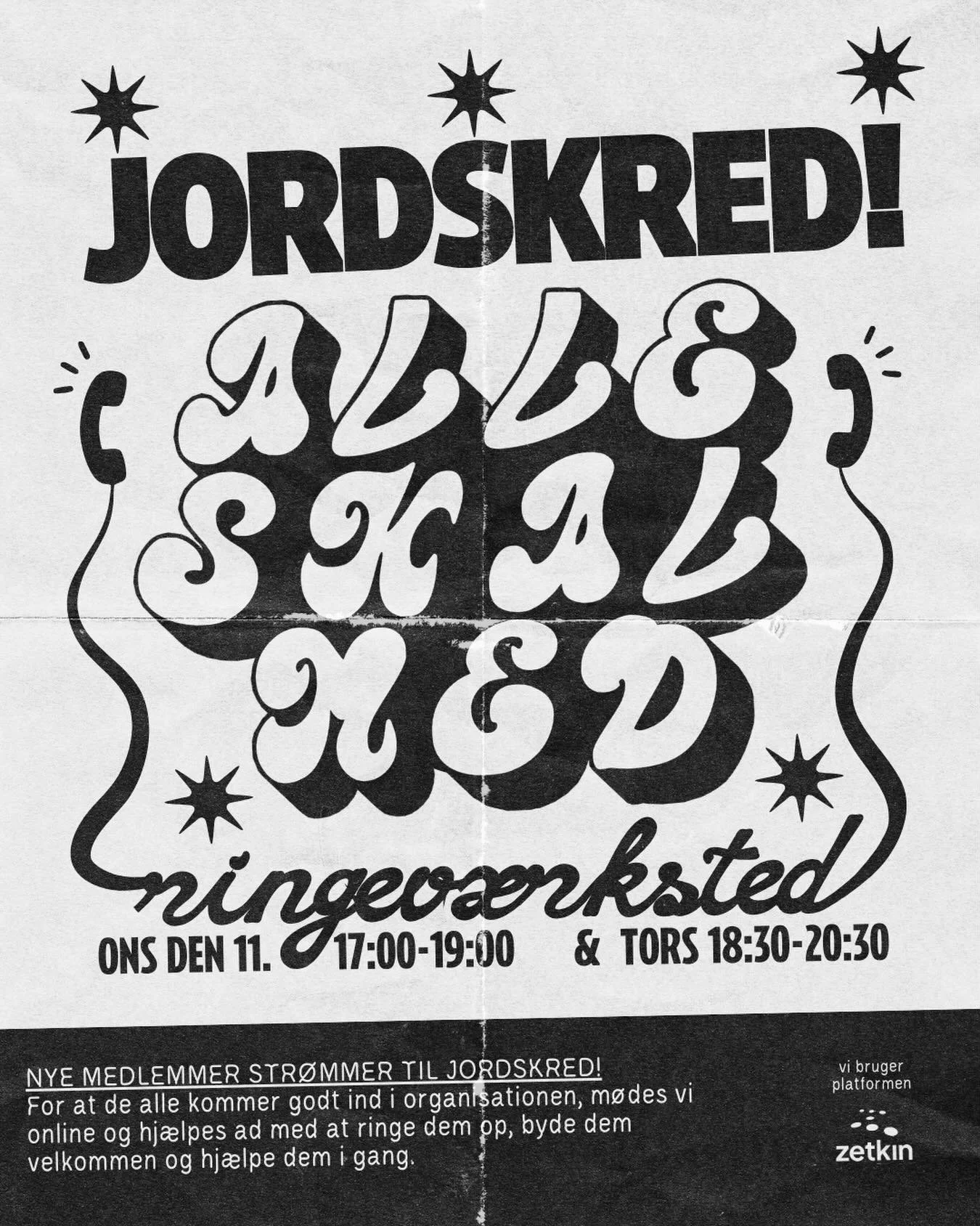P&aring; onsdag og torsdag inviterer vi til online ringev&aelig;rksted i Jordskred ☎️ vi har rundet 500 medlemmer (you heard it here first) og de fleste har brug for en ordentlig velkomst og snak for at finde vej ind i organisationen. Og der peger al