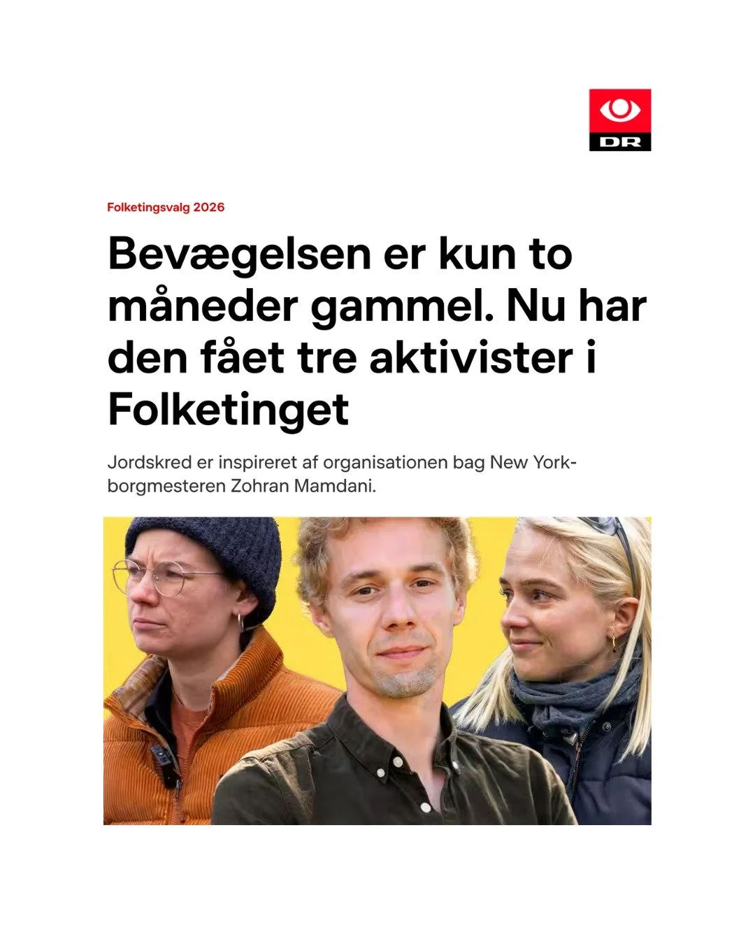 Jordskred tr&aelig;kker overskrifter! 🔥 Vi er lige blevet gl&aelig;deligt overraskede p&aring; forsiden af dr.dk, hvor der lige nu er et stort portr&aelig;t af vores sp&aelig;de organisation og sejr &ndash; med interviews af @esthermkj , @elisesyden