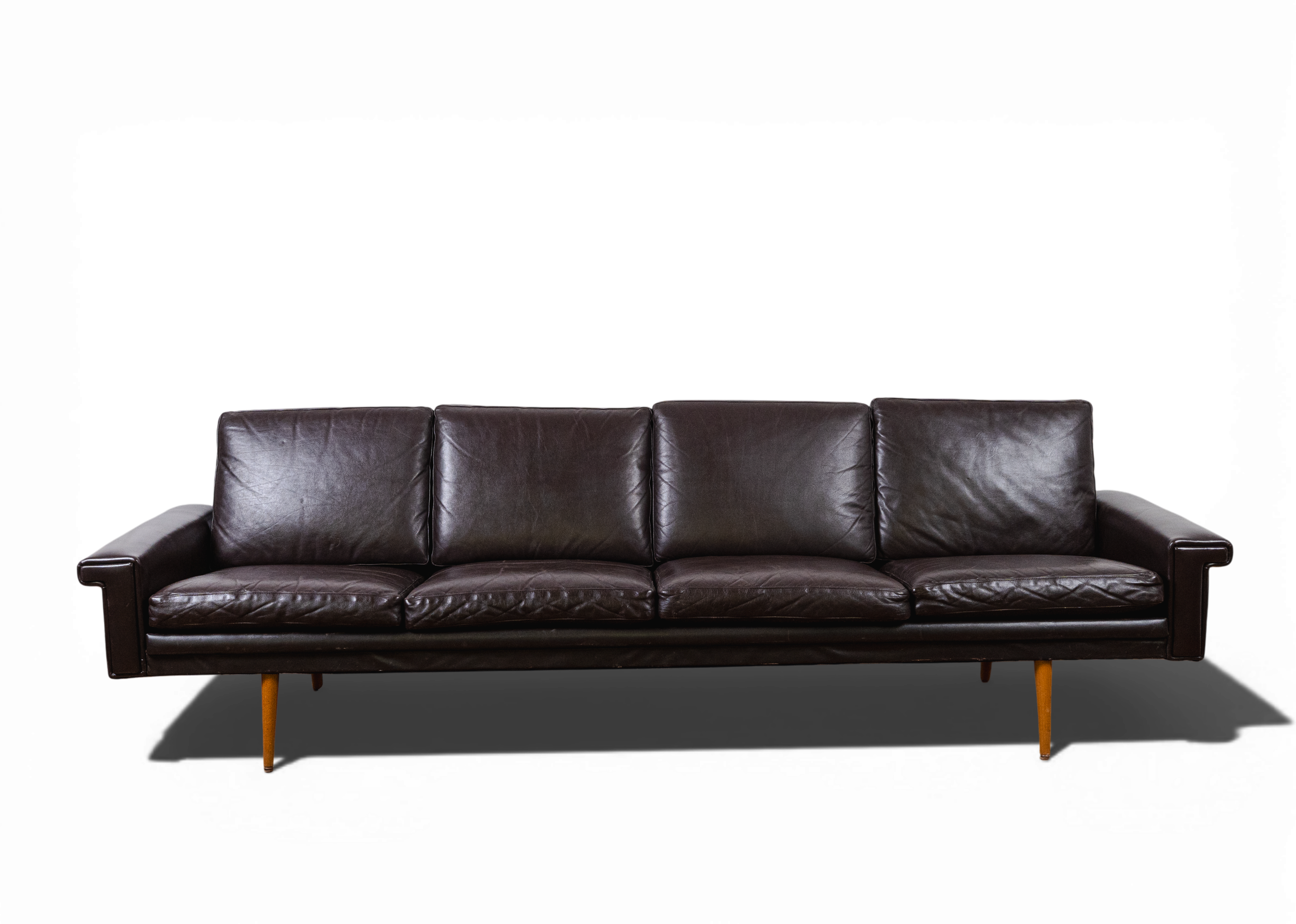 Four Seater Danish Low-Line Leather Sofa