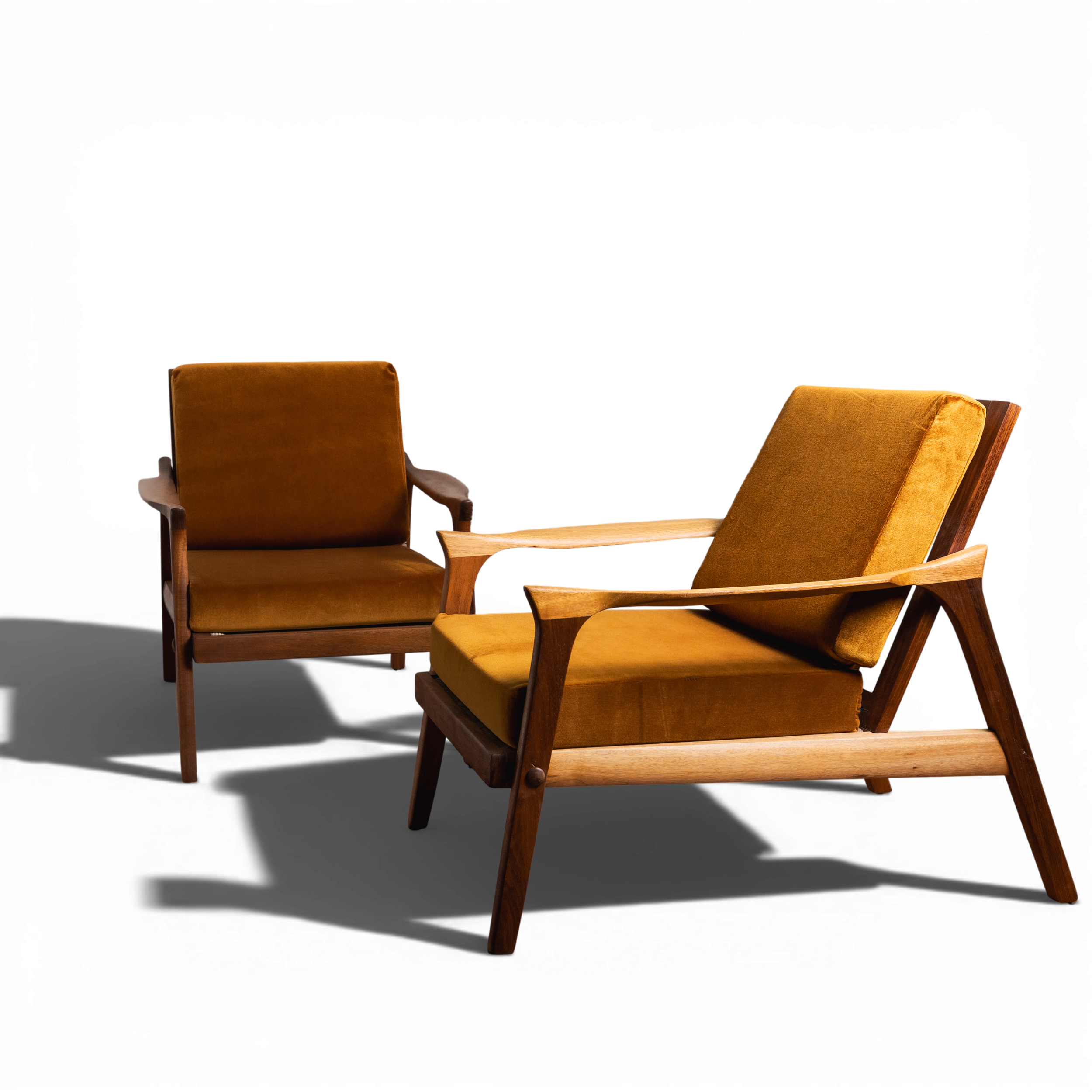 Danish Deluxe ‘Ingall Chairs — Orange Velvet and Timber