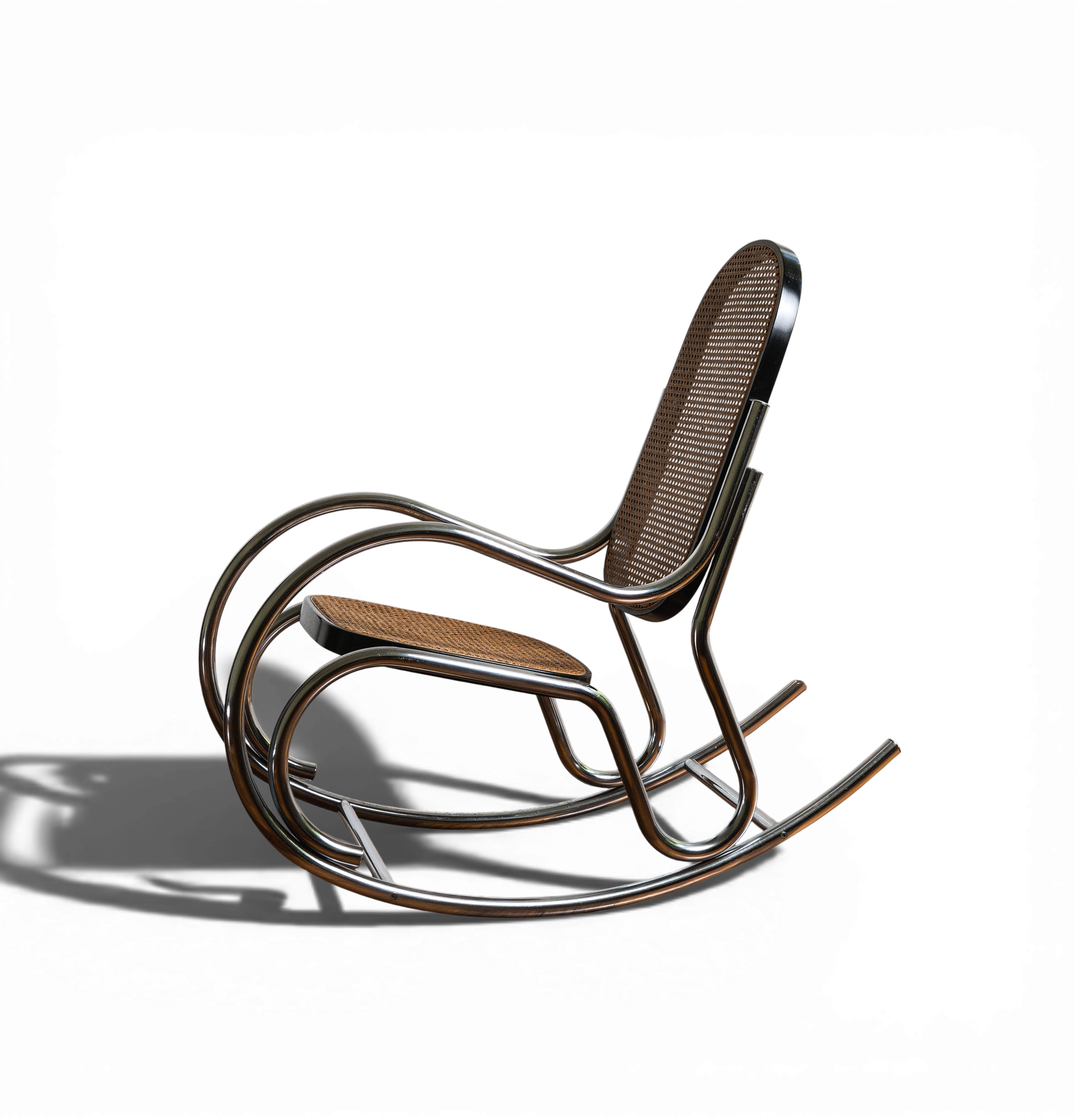 Italian Chrome and Rattan Rocking Chair