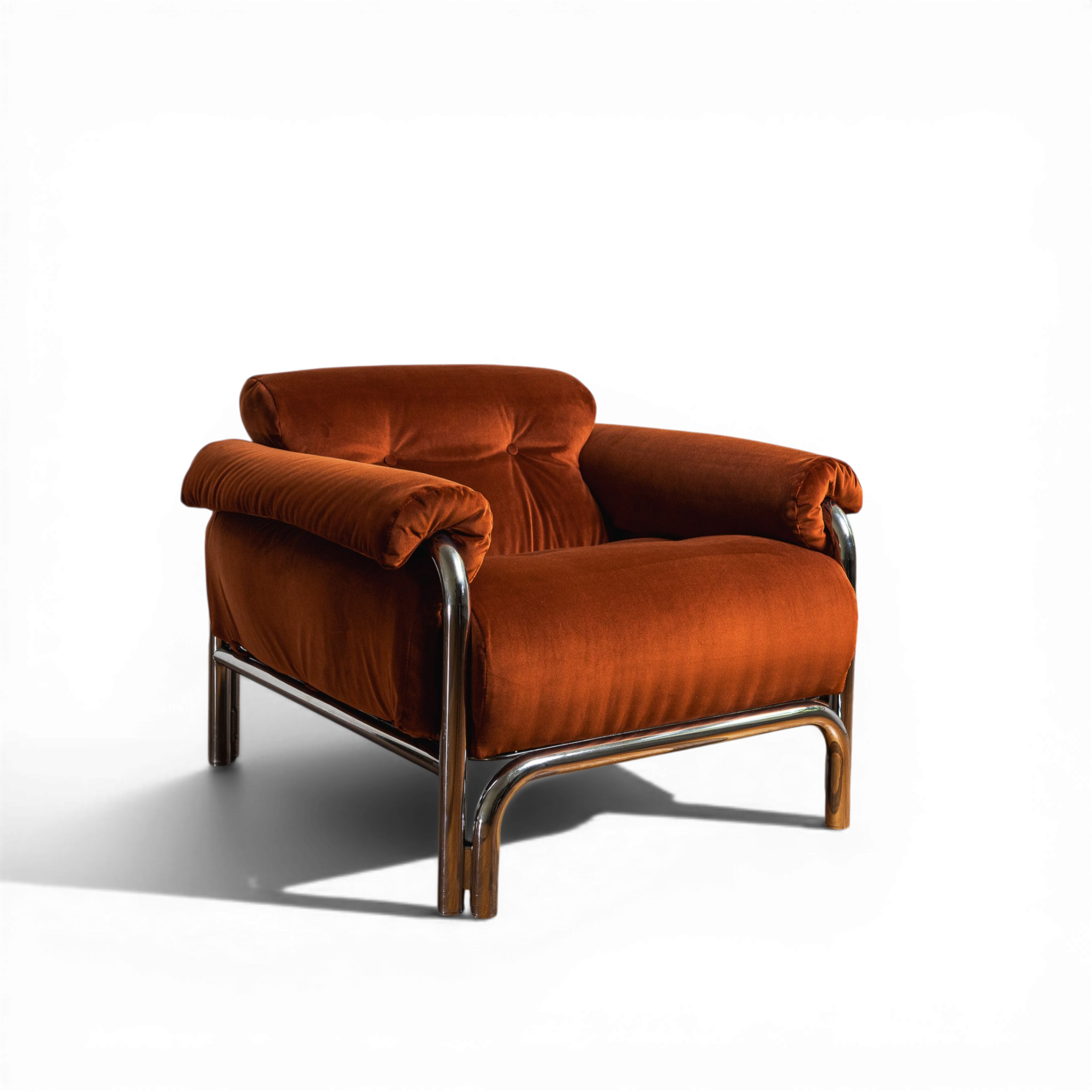 Italian Chrome and Velvet Armchairs