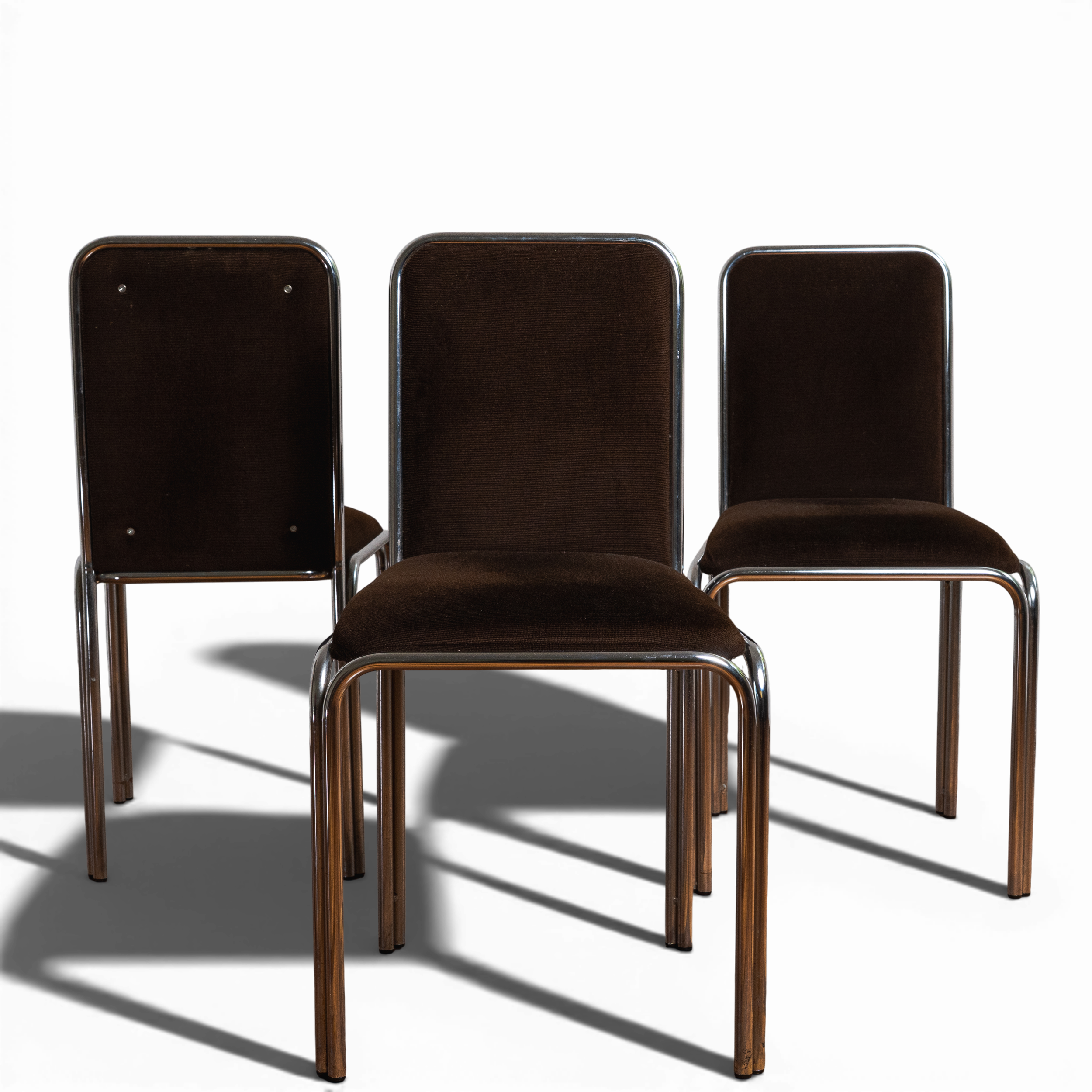 Italian Chrome and Velvet Dining Chairs