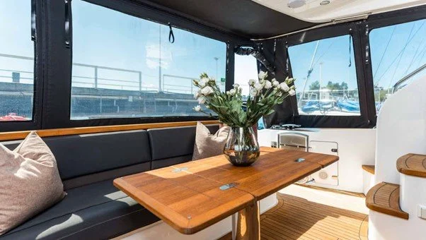 Princess P42 aft deck dining and seating area