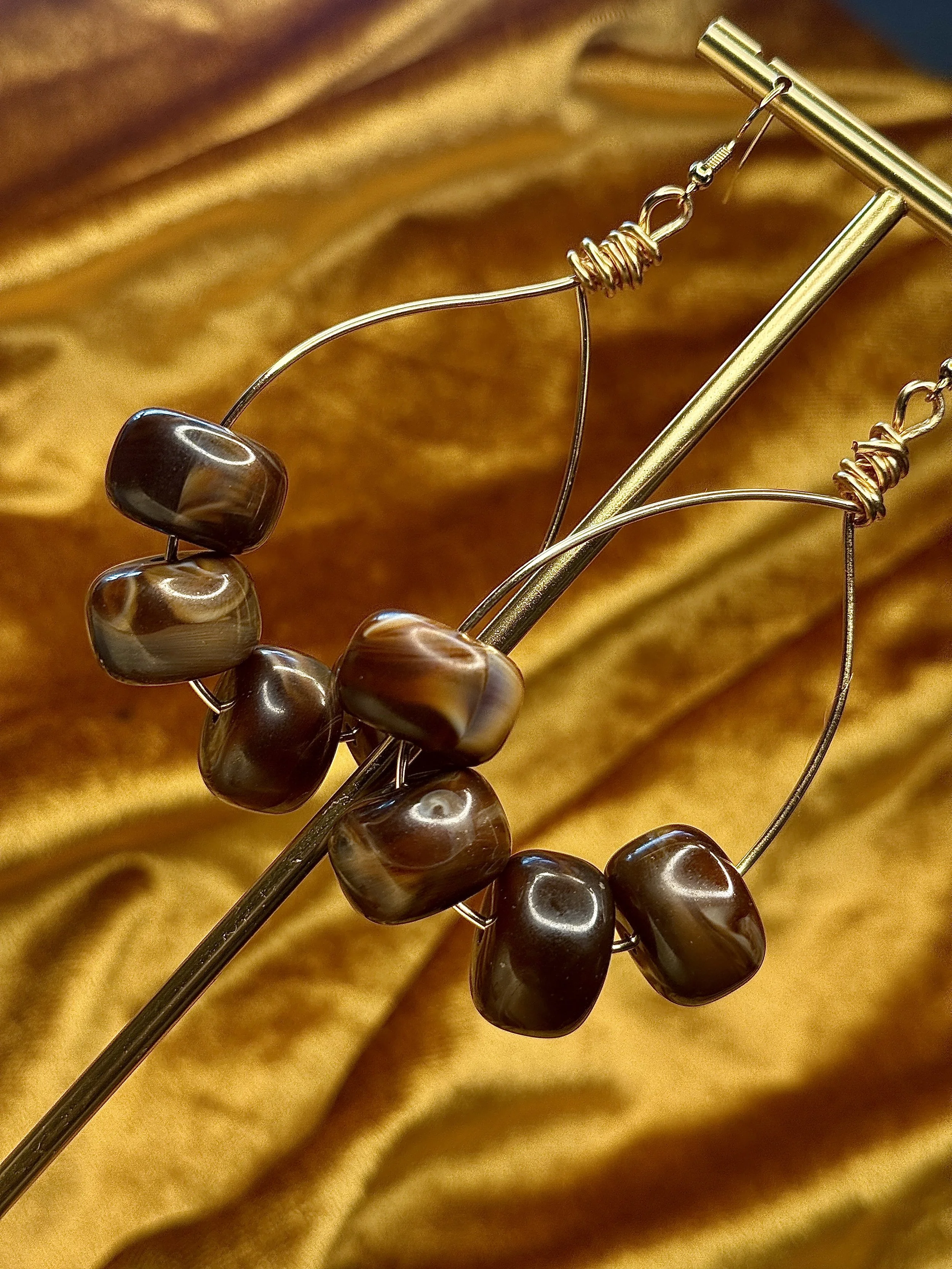 Chocolate Agate Wire Hoop Earrings