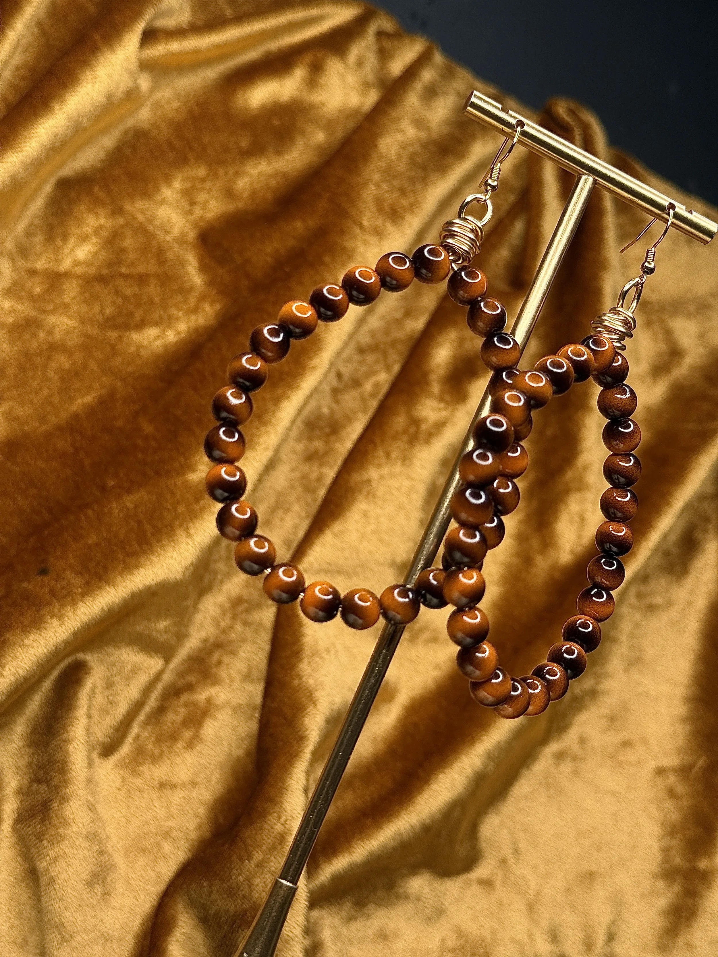 Golden Tiger Eye Beaded Hoops