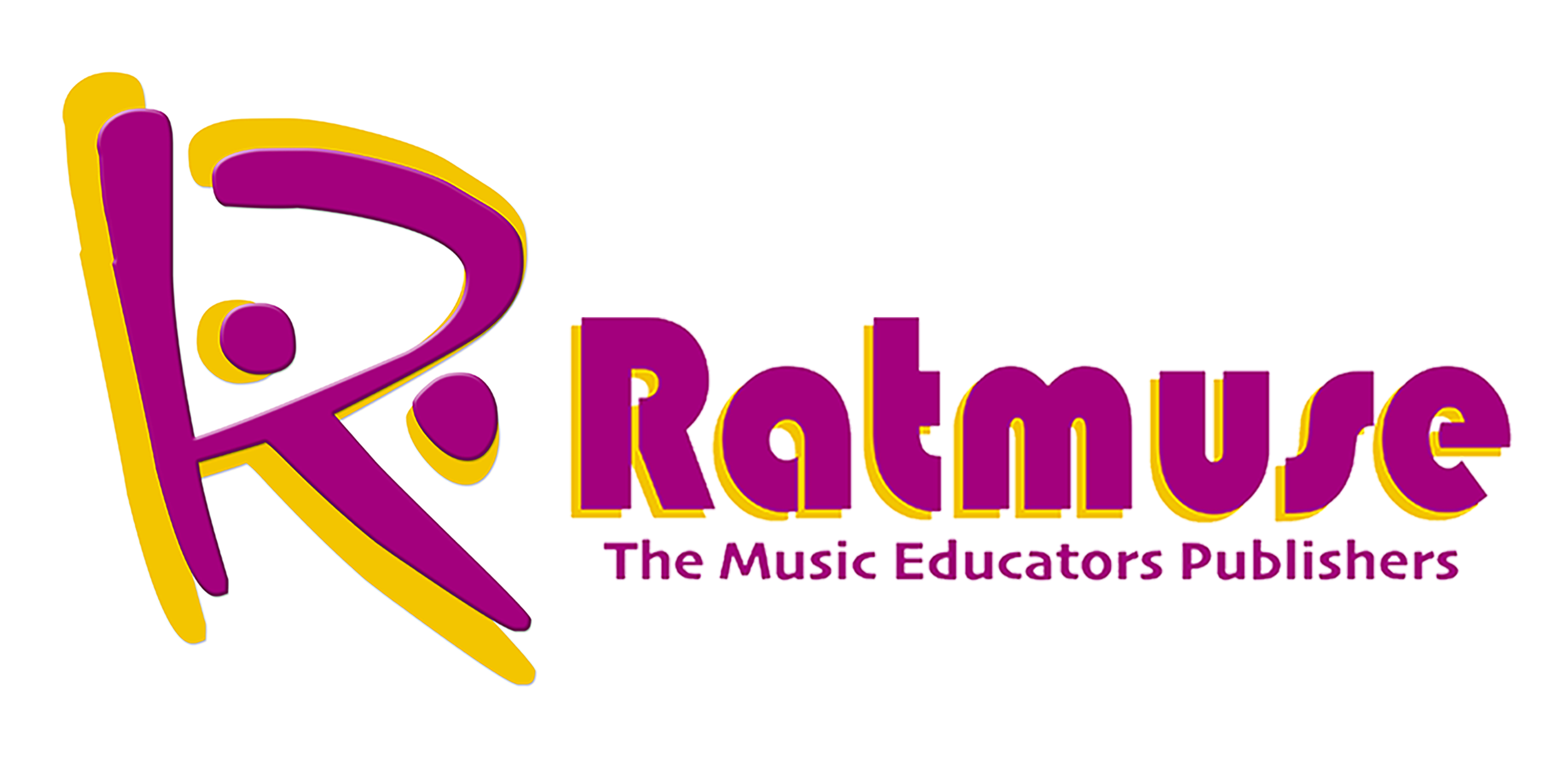 Logo for Ratmuse The Music Educators Publishers with a stylized purple and yellow 'R' and the name written in purple and yellow letters.