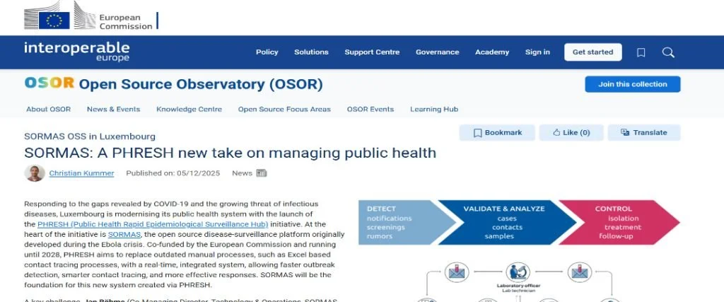 SORMAS deployment in Luxembourg highlighted by the Open Source Observatory of the European Commission