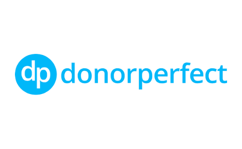 DonorPerfect logo with a blue circle containing 'dp' and the words DonorPerfect in blue.