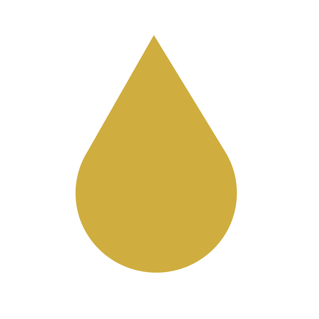 A gold-colored drop of liquid with a black outline.