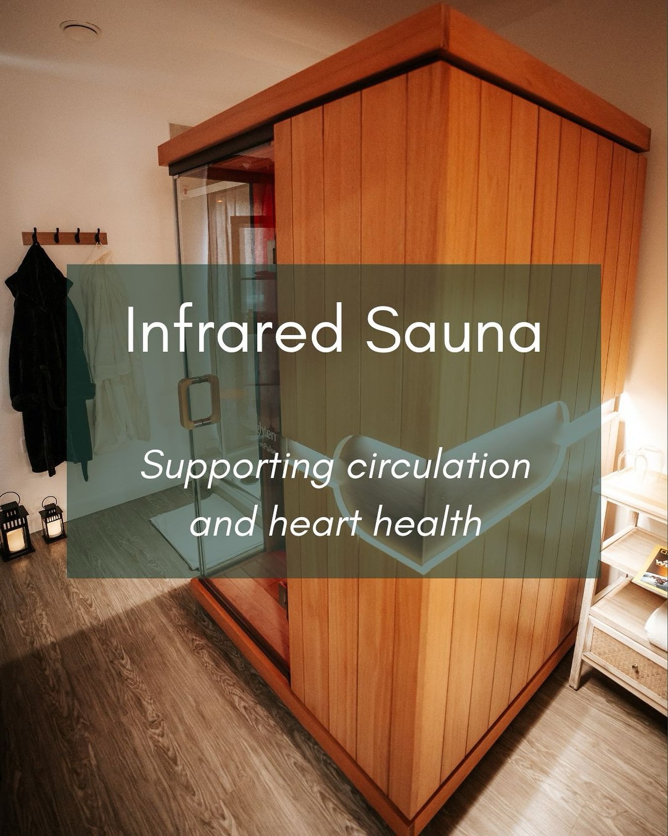 Circulation &amp; Heart Support 

Infrared sauna gently warms the body from within, helping to stimulate circulation and promote deep relaxation.

As your body responds to the heat, you may notice a comforting warmth moving through your limbs and a s