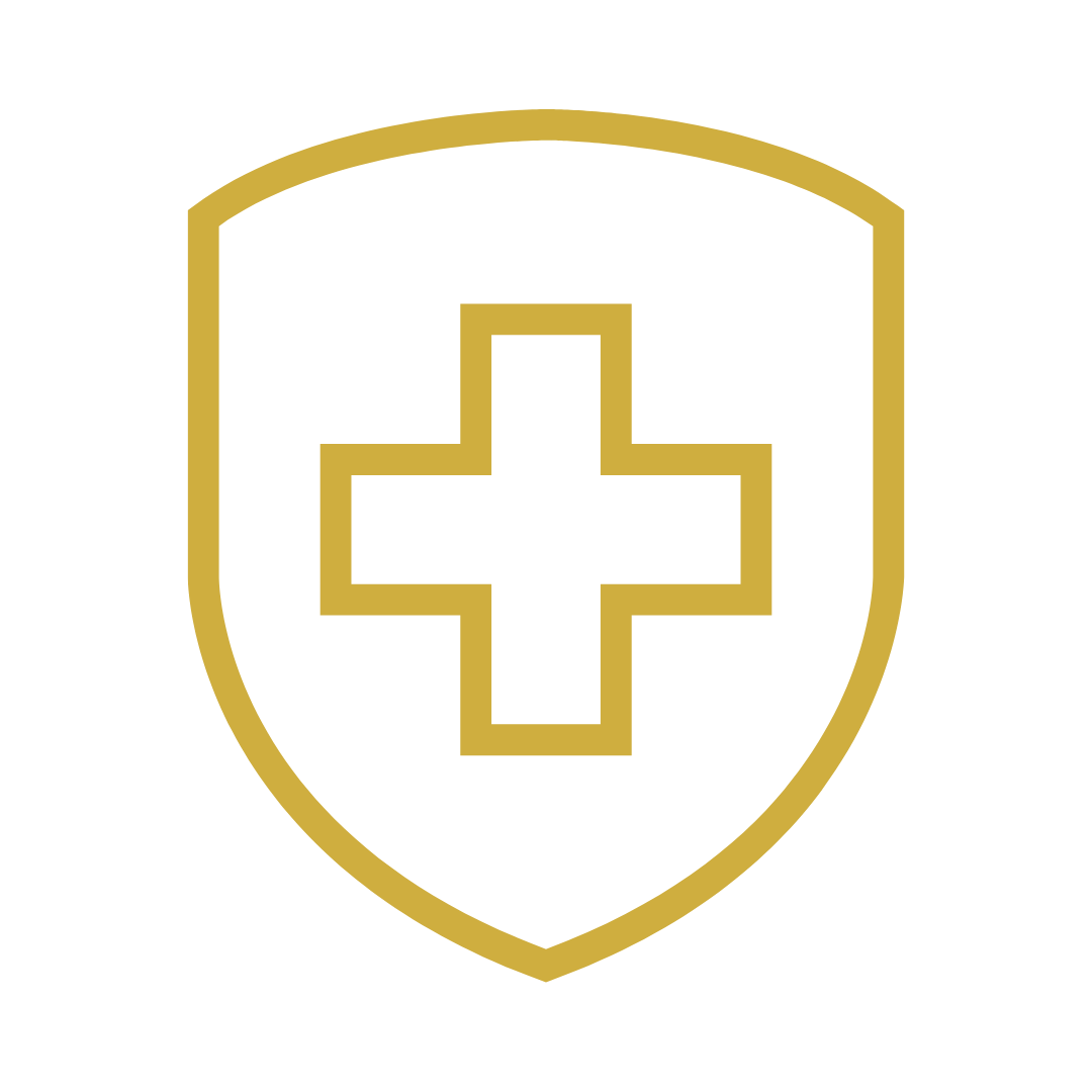 Gold shield with a black cross inside it.