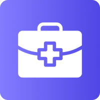 Icon of a white first aid kit with a cross on it on a purple gradient background.