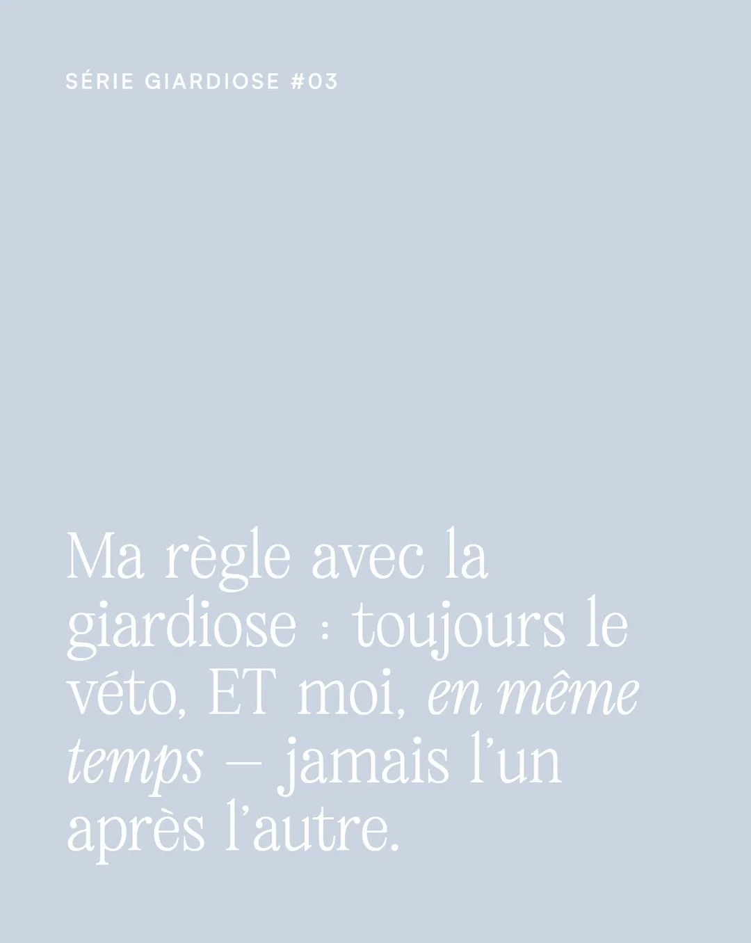 Ma r&egrave;gle avec la giardiose : v&eacute;to ET naturopathe, en m&ecirc;me temps. Jamais l&rsquo;un apr&egrave;s l&rsquo;autre.
Avec la giardiose, il n&rsquo;y a pas de d&eacute;bat : on va chez le v&eacute;t&eacute;rinaire pour faire un test. 

L