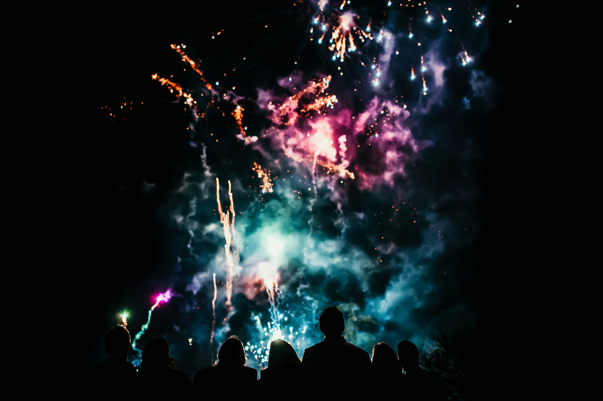 Wedding fireworks captured by award-winning documentary style Cornwall wedding photographer Mark Shaw Photography.