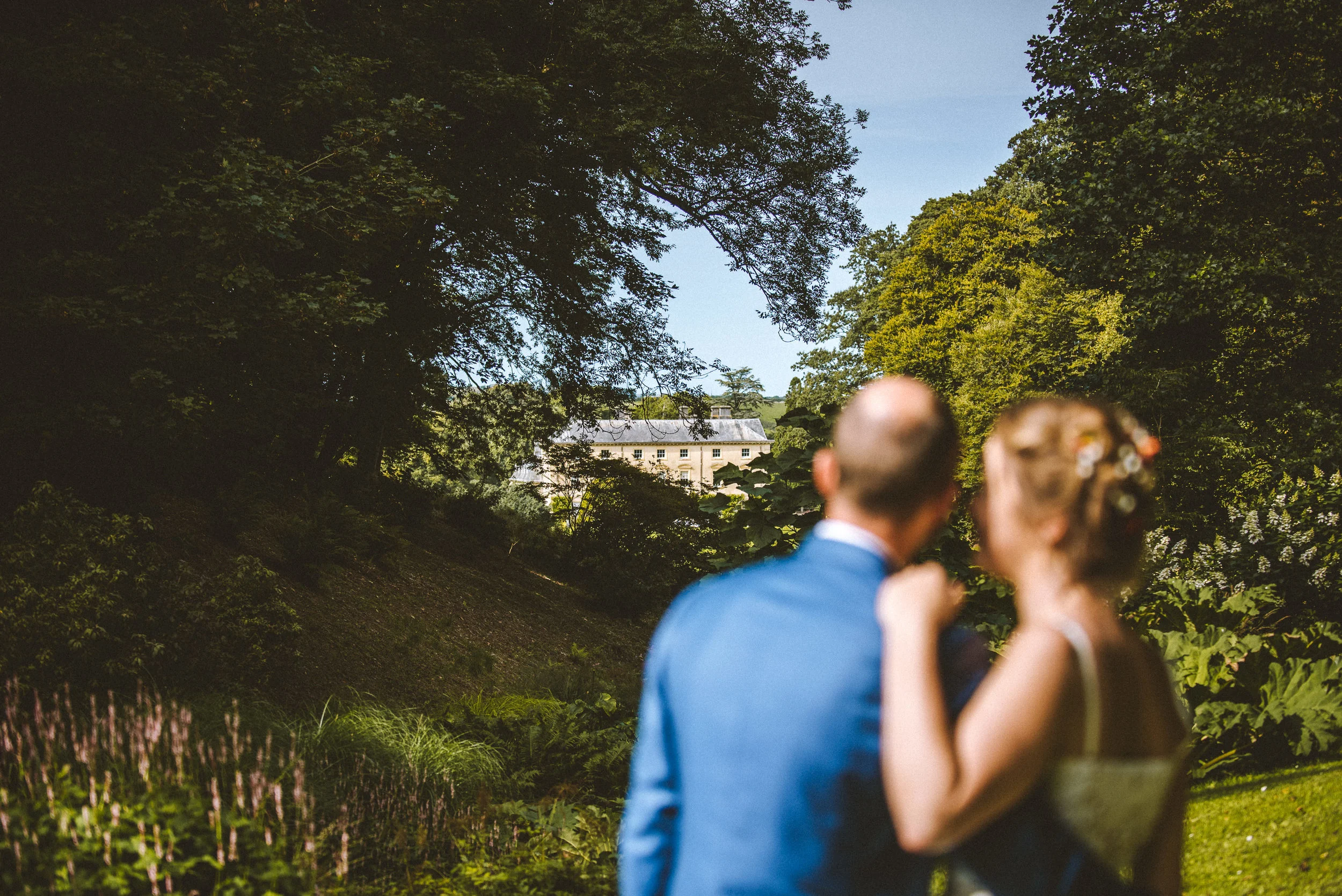 Bride and groom at wedding at Pencarrow House in Cornwall captured by Cornwall wedding photographer Mark Shaw Photography