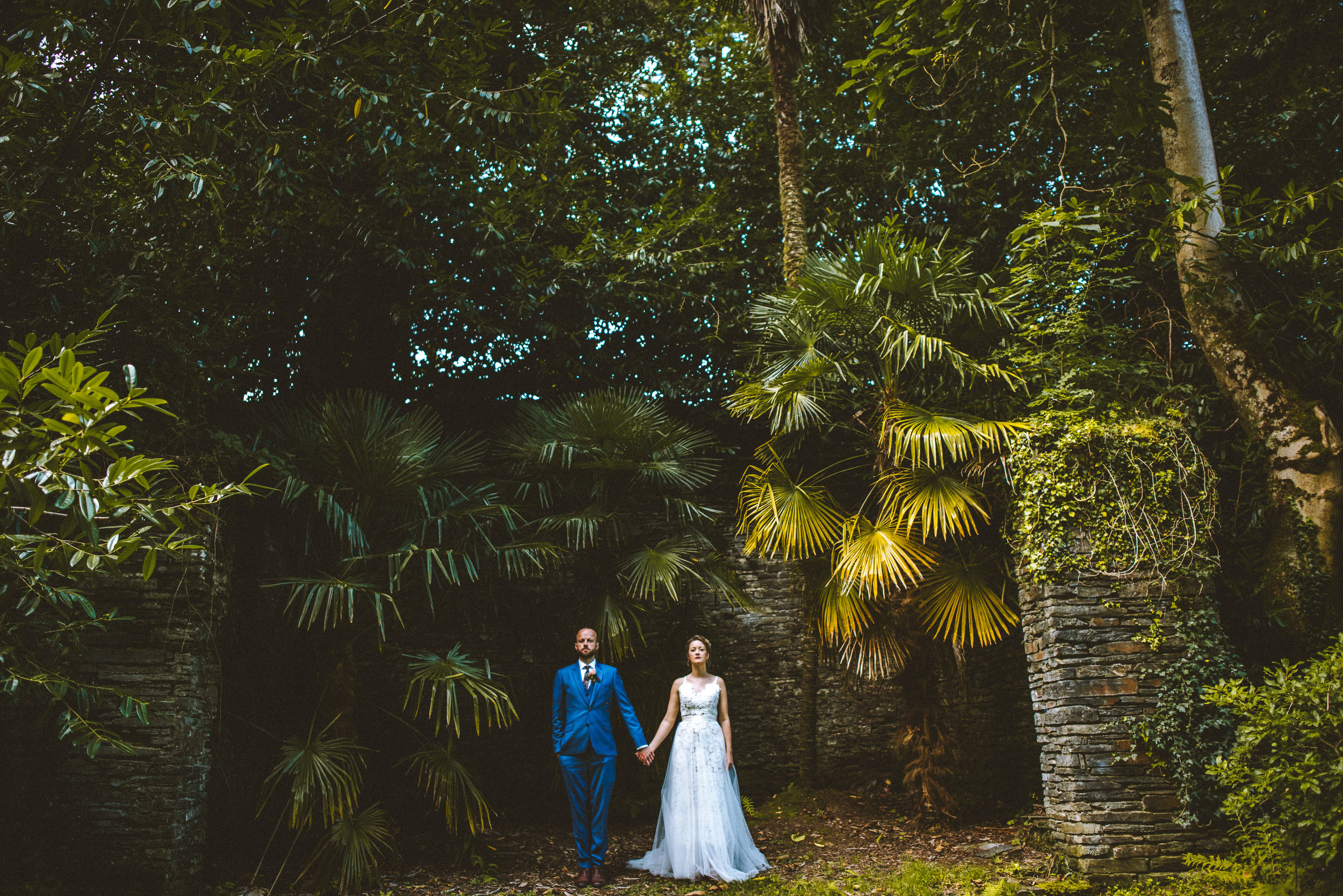 Bride and groom at wedding at Pencarrow House in Cornwall captured by Cornwall wedding photographer Mark Shaw Photography