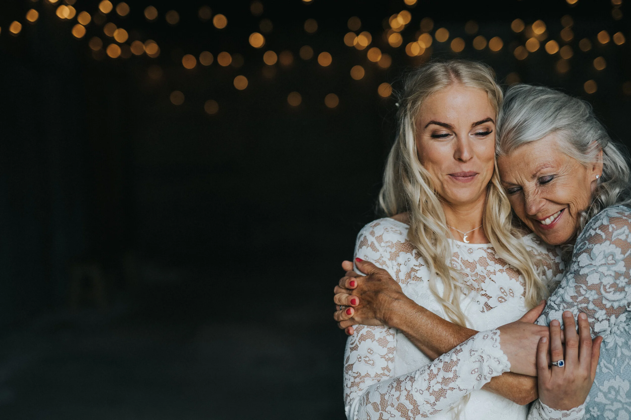 Bride and mother at wedding at The Green in Cornwall captured by Cornwall wedding photographer Mark Shaw Photography