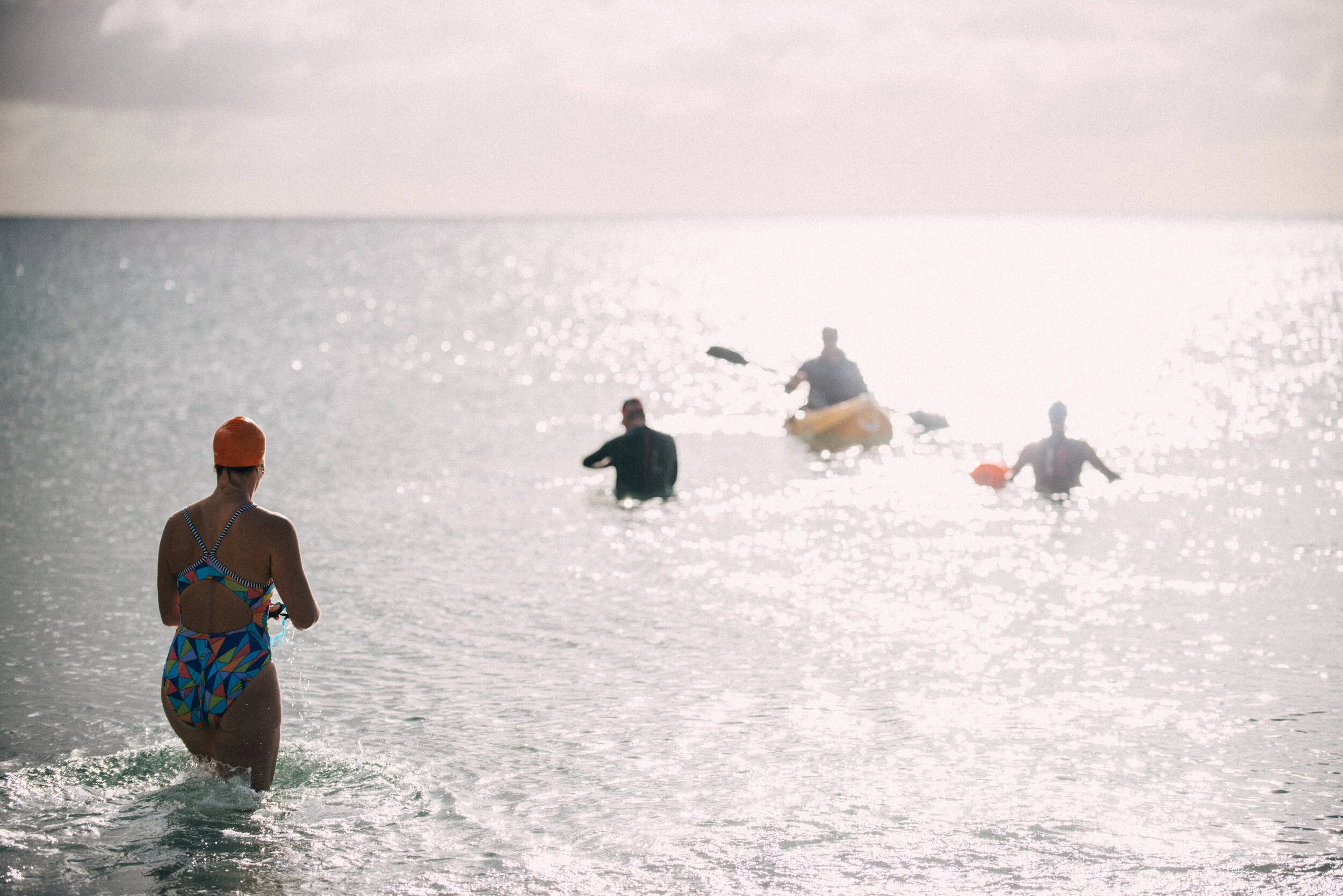 Swimmers in Falmouth for commercial lifestyle photography shoot for St Michael's Resort
