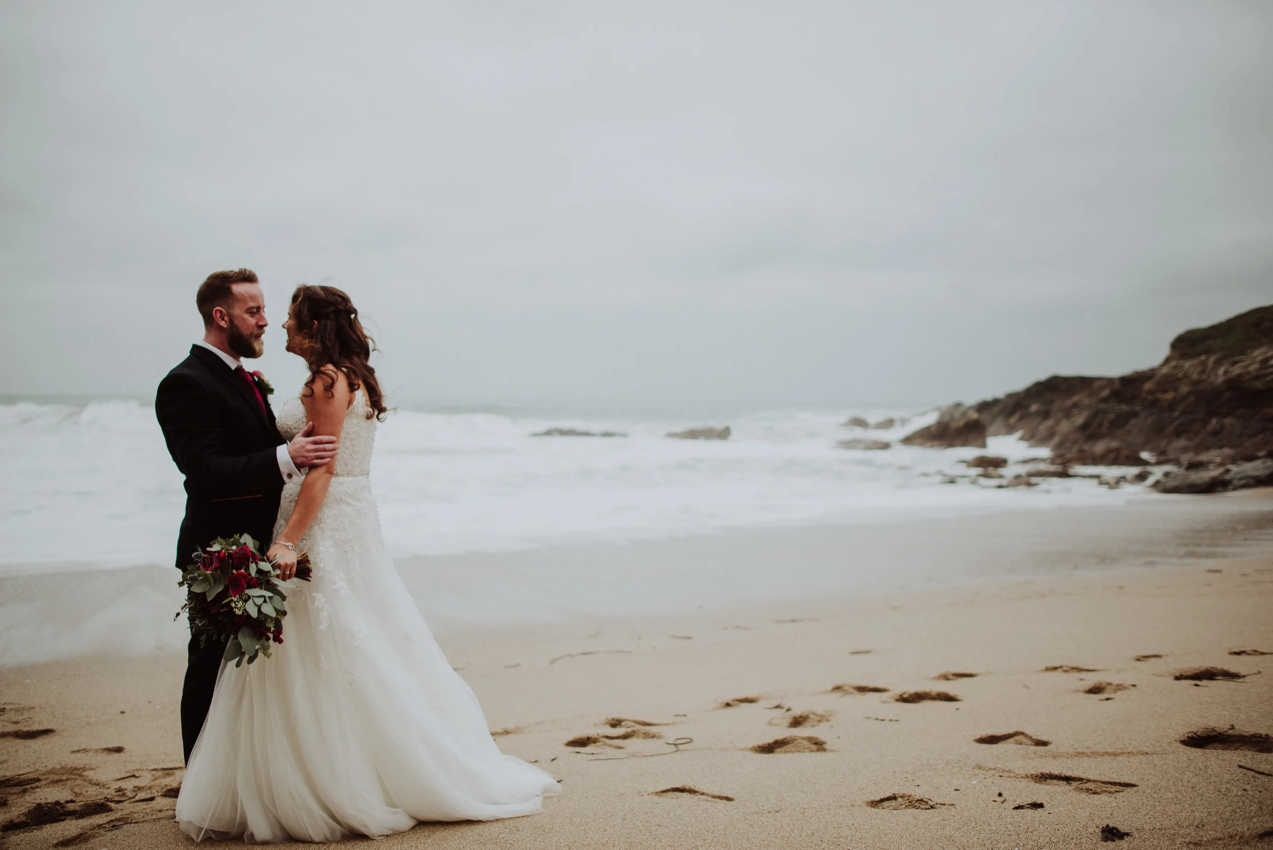 Bride and groom in Newquay captured by Cornwall wedding photographer Mark Shaw Photography 