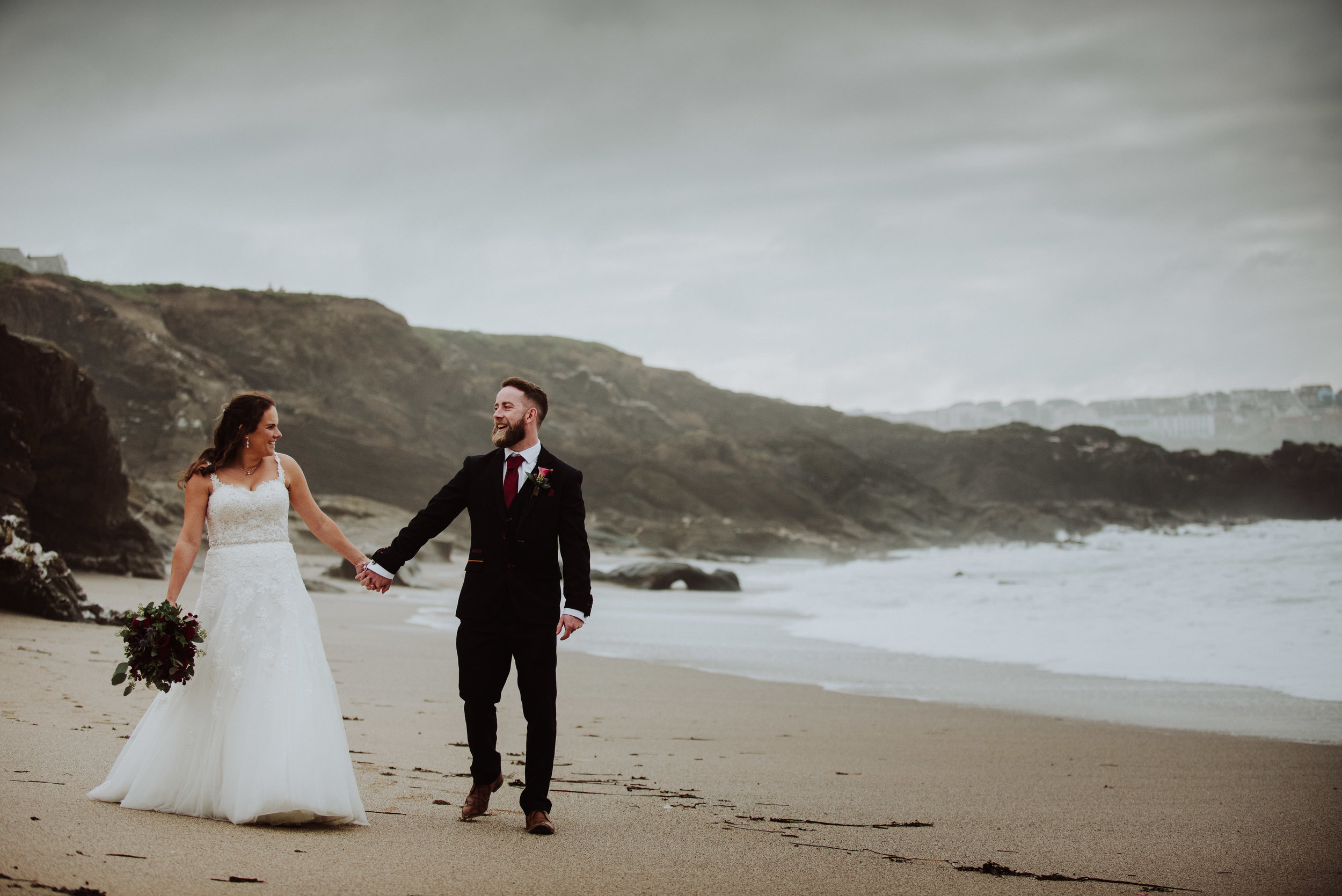 Bride and groom in Newquay captured by Cornwall wedding photographer Mark Shaw Photography 