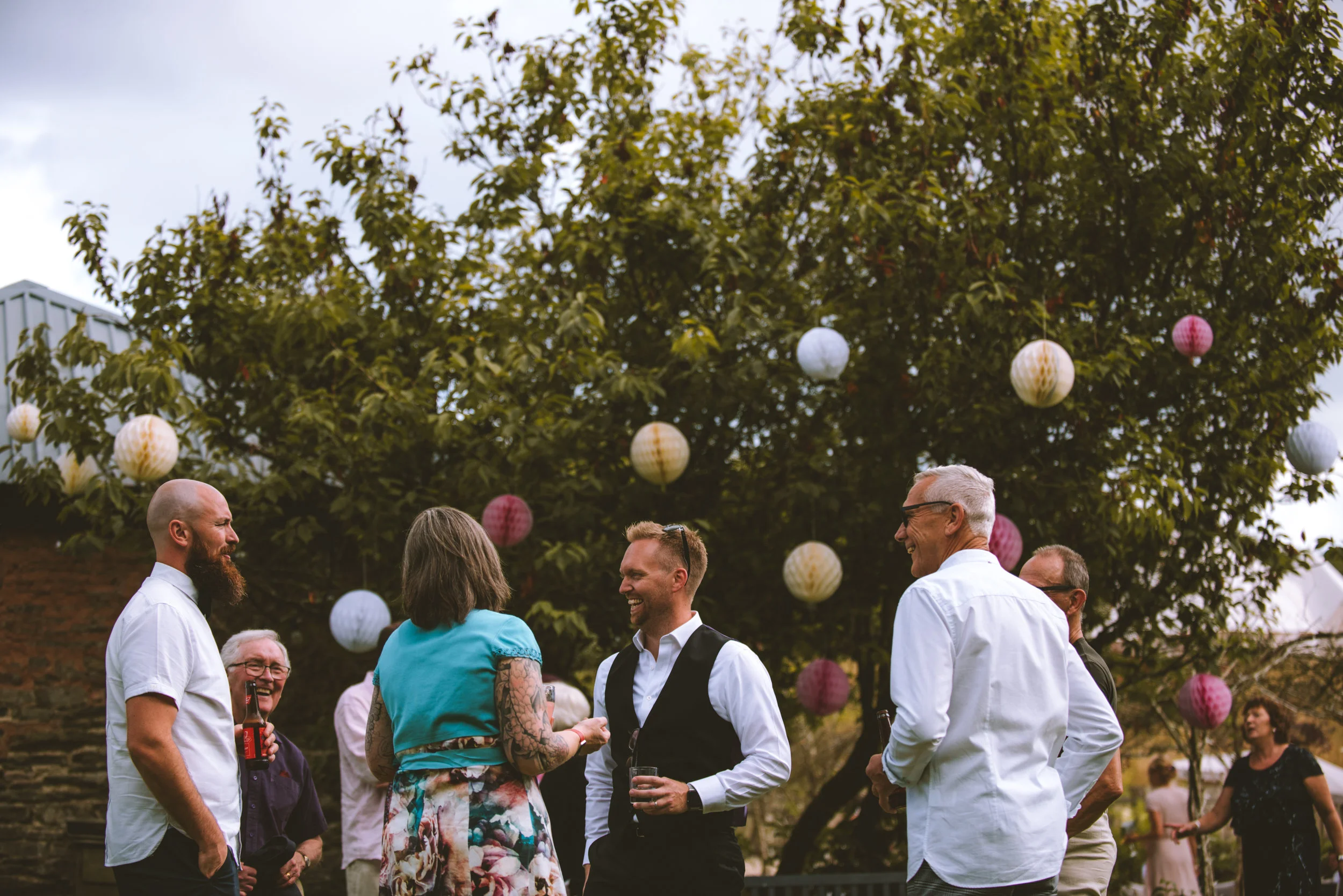 Guests at wedding in Cornwall by wedding photographer Mark Shaw Photography