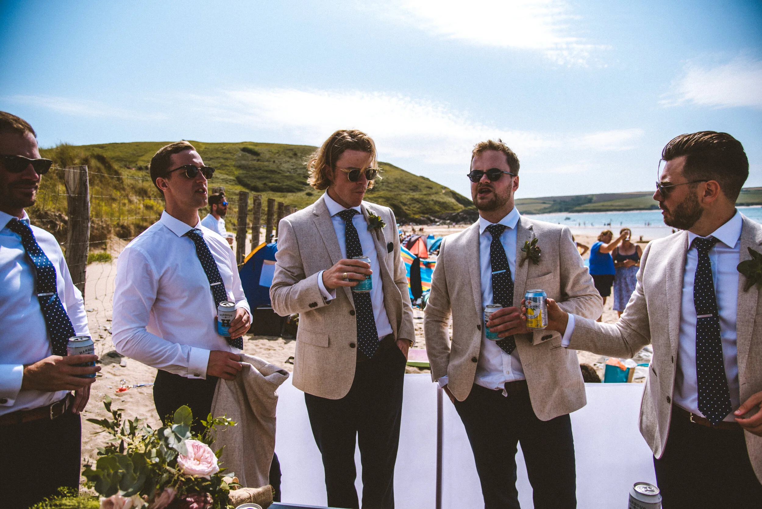 Wedding photo at Daymer Bay in Cornwall. 
