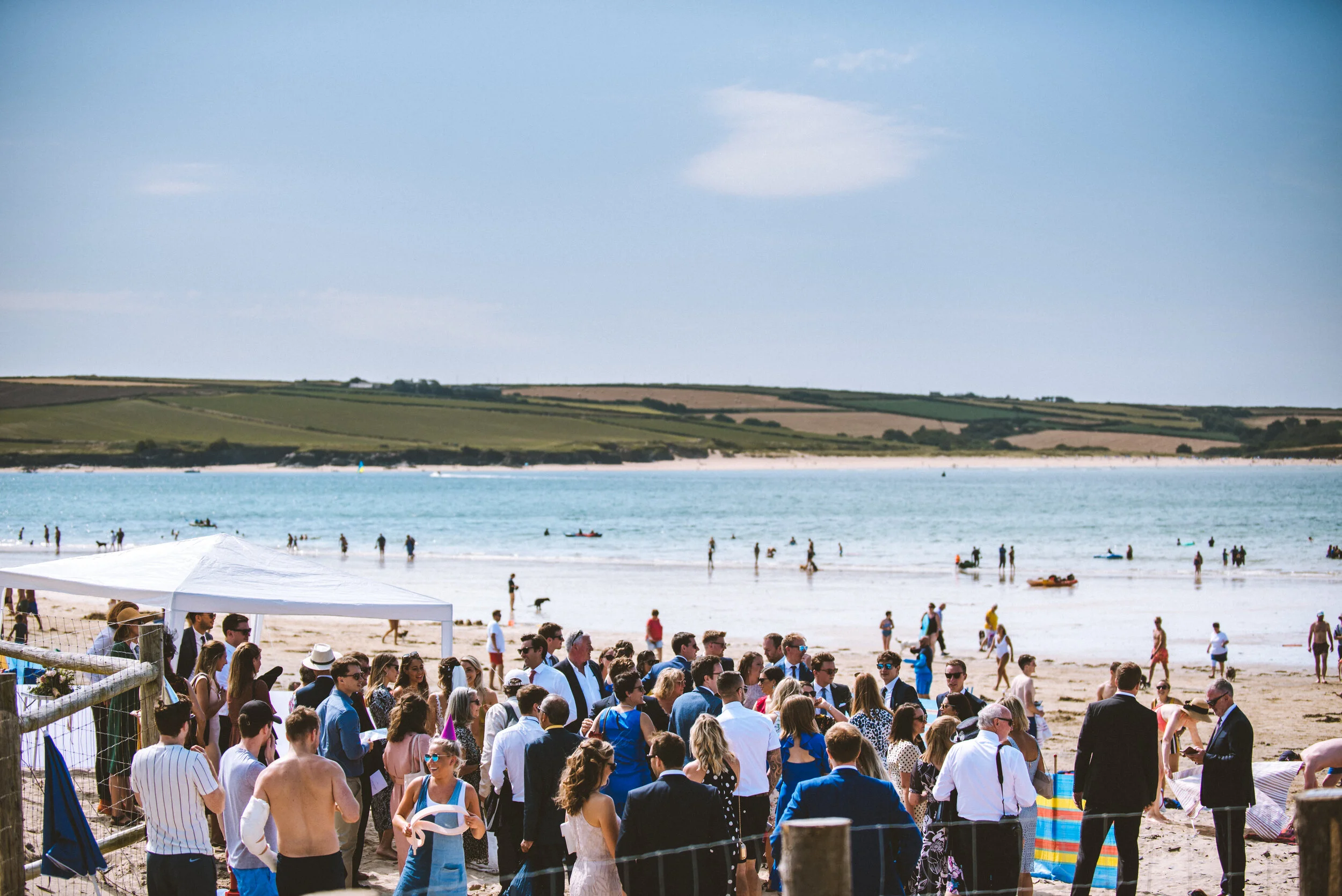 Wedding photo at Daymer Bay in Cornwall. 