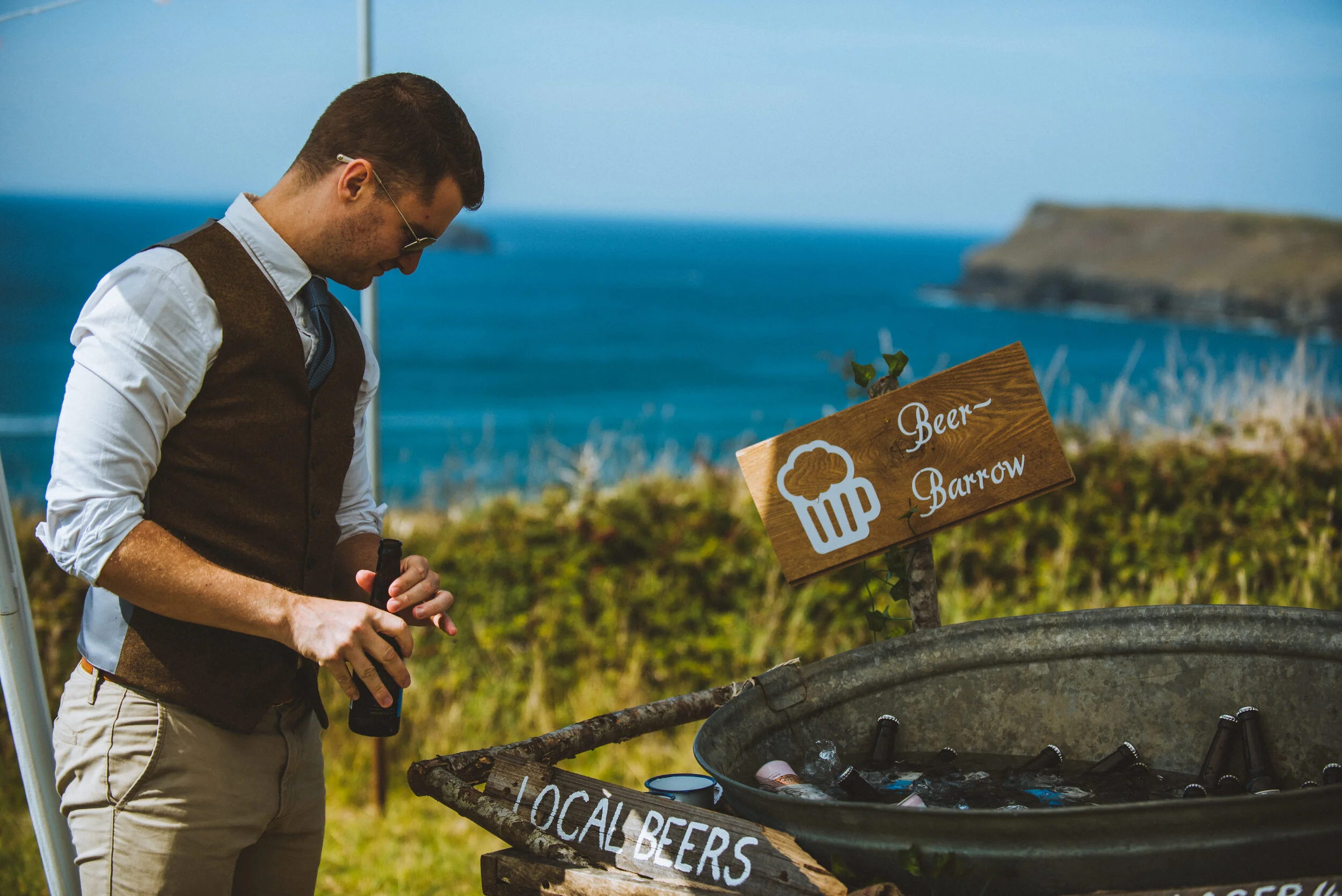 Wedding photo at Greenaway Field in Cornwall. 