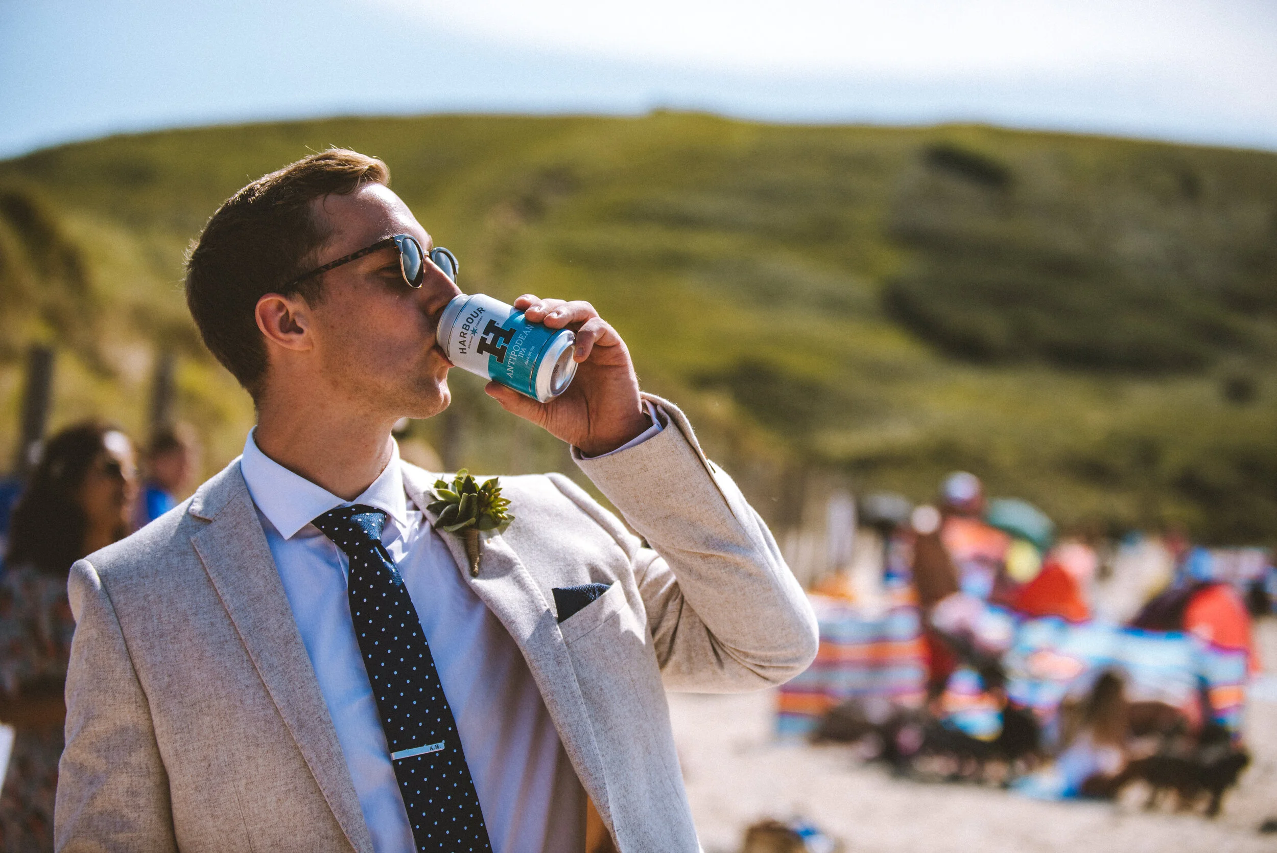 Wedding photo at Daymer Bay in Cornwall. 