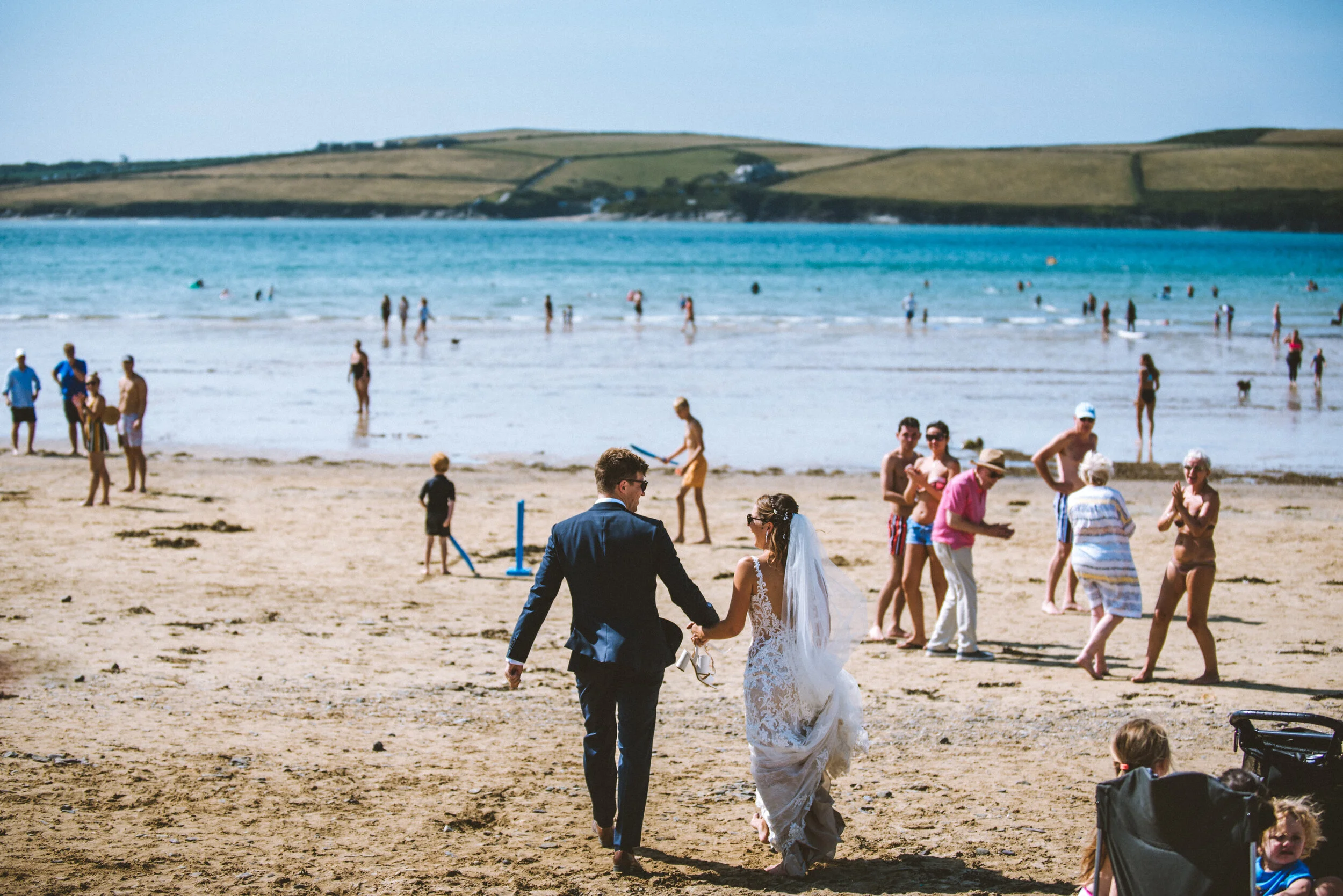 Wedding photo at Daymer Bay in Cornwall. 
