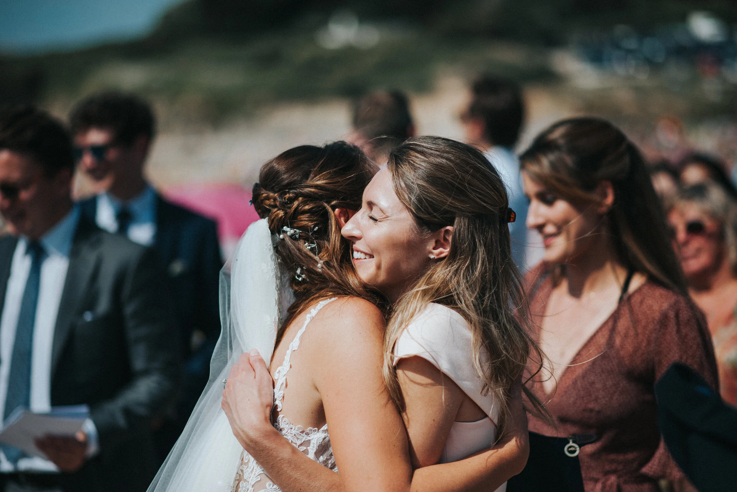 Wedding photo at Daymer Bay in Cornwall. 