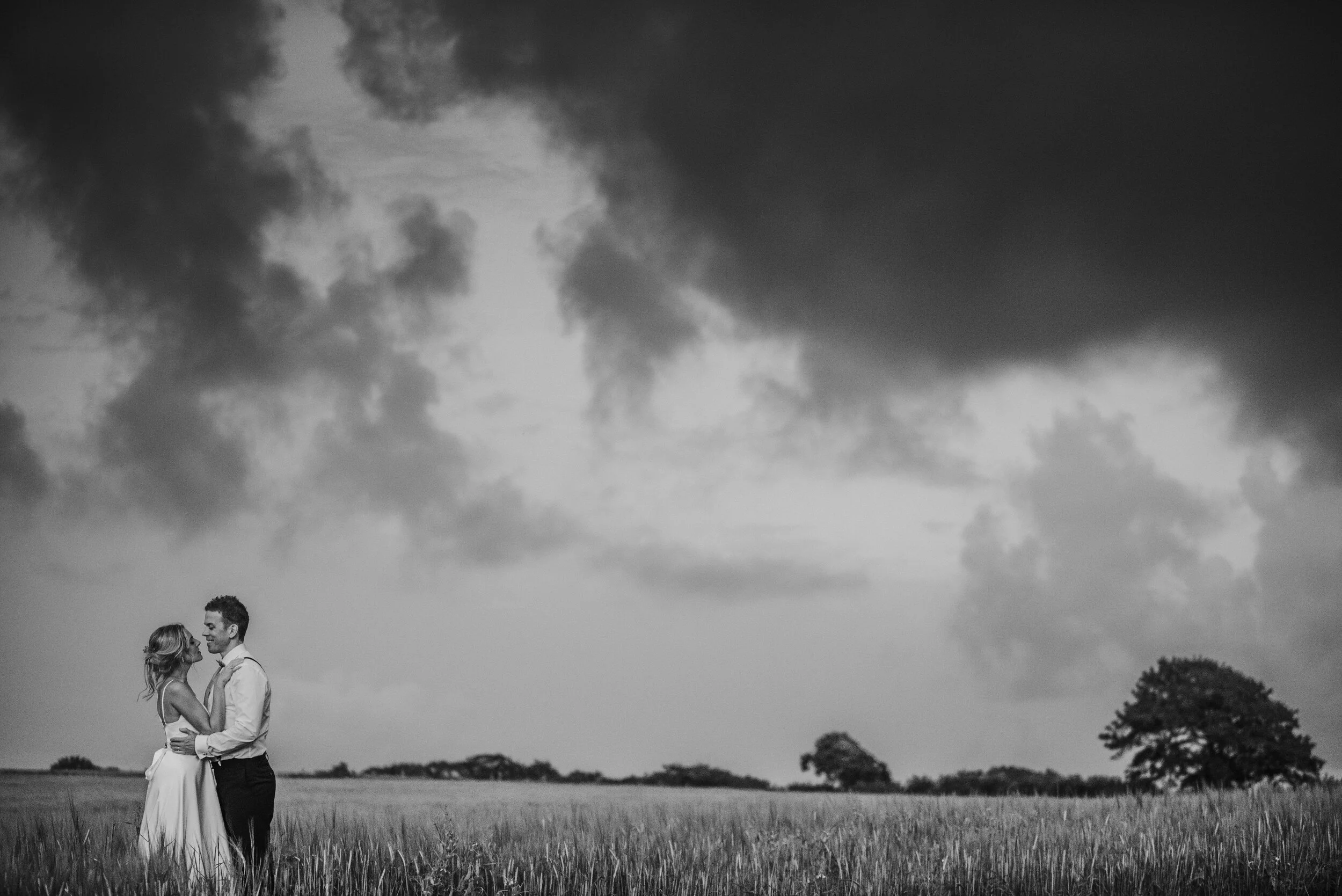 Bride and groom in fields at Launcells Barton in Bude, captured by Cornwall wedding photographer Mark Shaw Photography