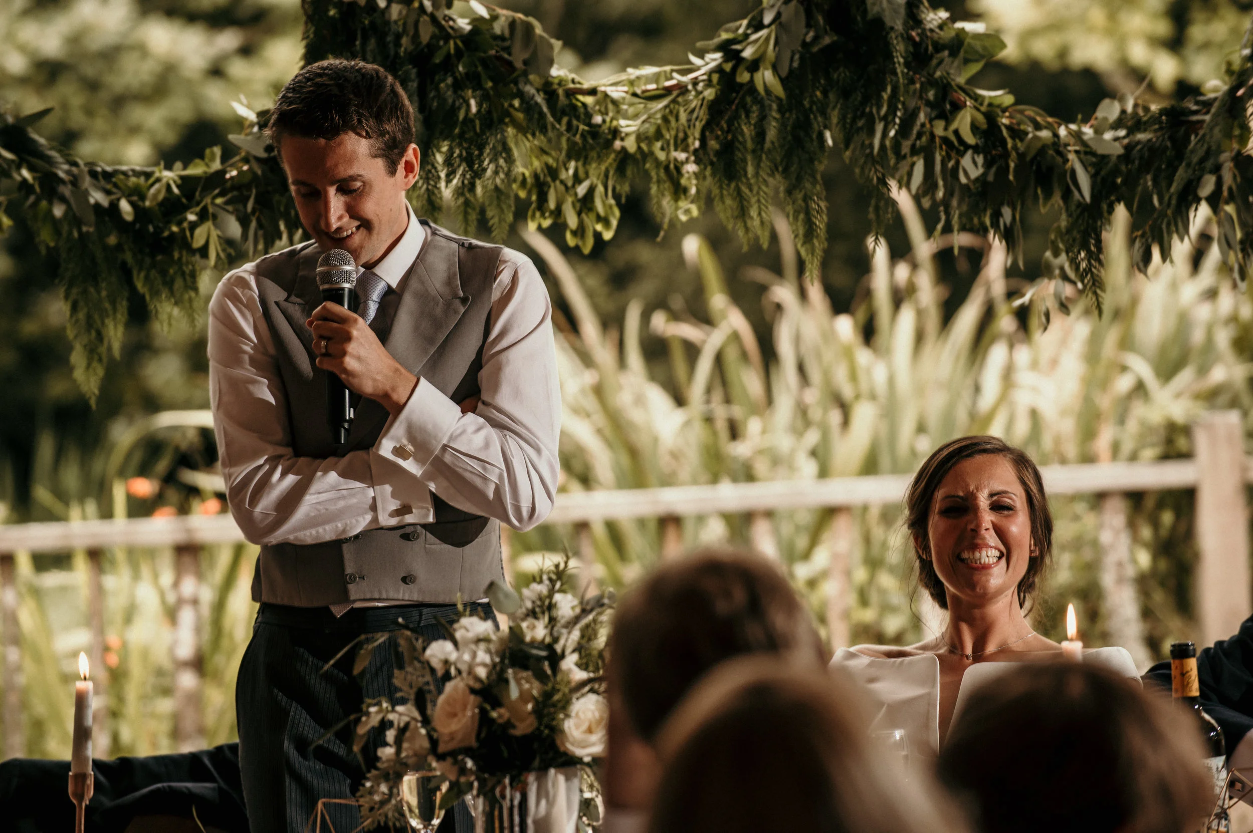 Wedding speeches captured at Nancarrow Farm by award-winning documentary style Cornwall wedding photographer Mark Shaw Photography.