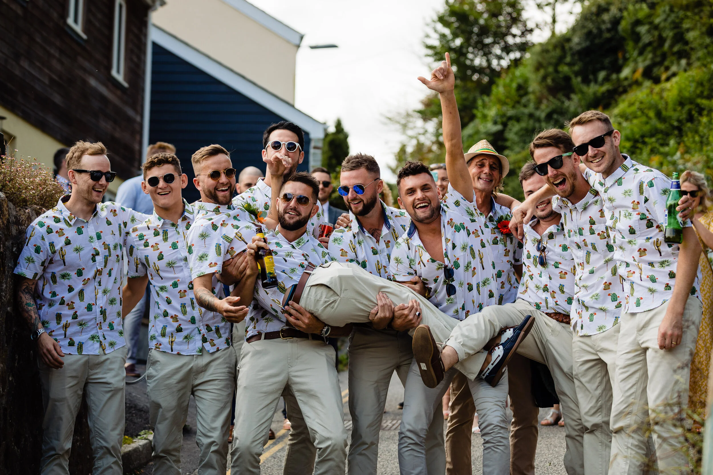 Groomsmen captured at Malpas in Cornwall by Cornwall wedding photographer Mark Shaw Photography 