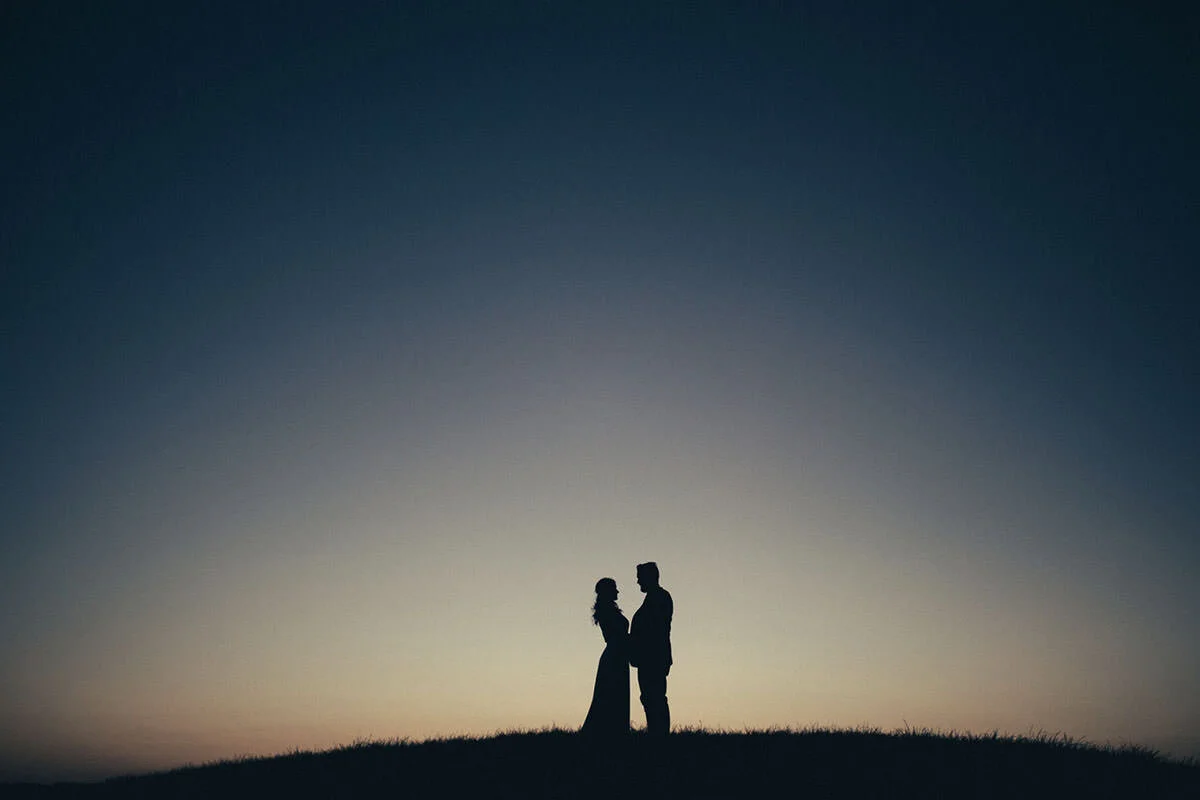 Bride and groom at sunset, captured by Cornwall wedding photographer Mark Shaw Photography