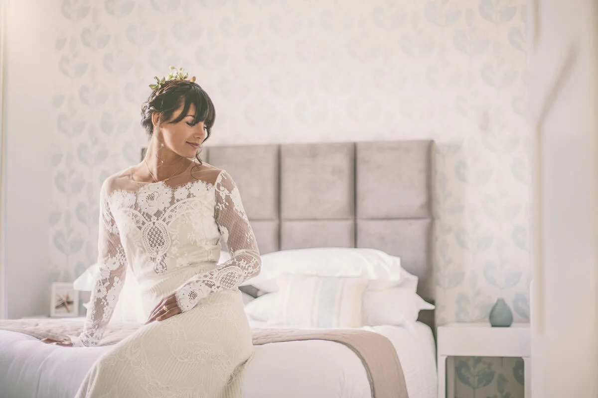 Bride shortly before getting married captured by award-winning documentary style Cornwall wedding photographer Mark Shaw Photography.