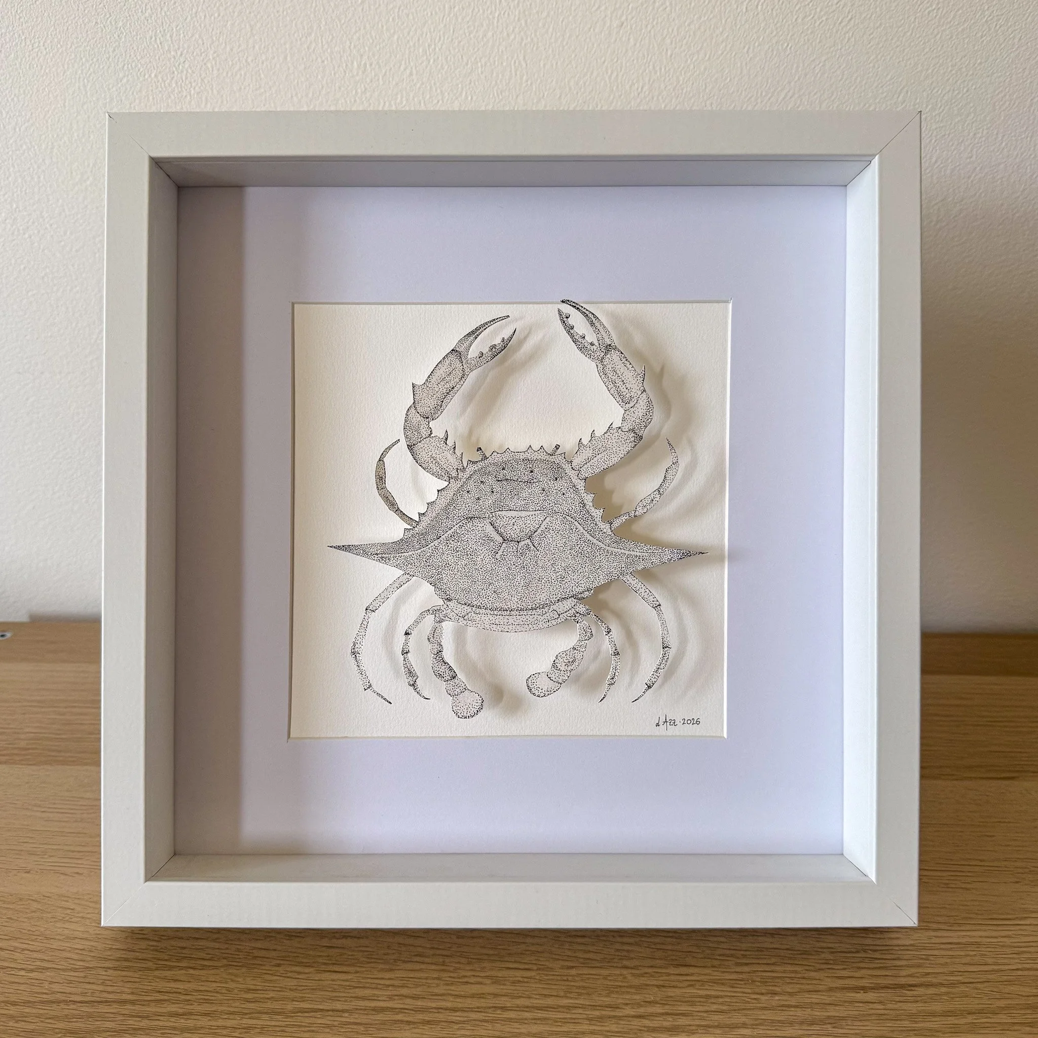  
 Le crabe bleu 
 2026, 30 x 30 cm 
  Encre de chine sur papier  
 Disponible 
 