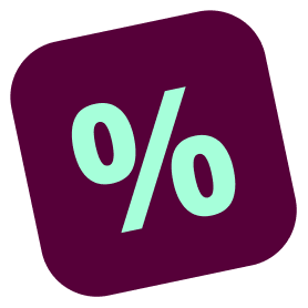 Symbole de pourcentage en vert sur fond violet