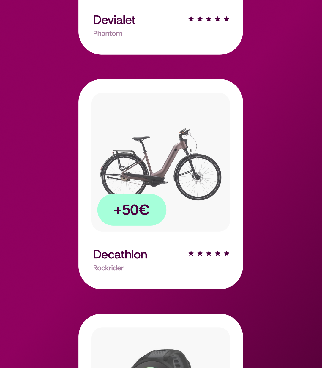 Vélo électrique de la marque Decathlon, modèle Rockrider, avec un supplément de prix de 50 euros