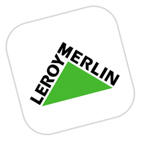 Logo de Leroy Merlin avec un triangle vert et le nom de la marque