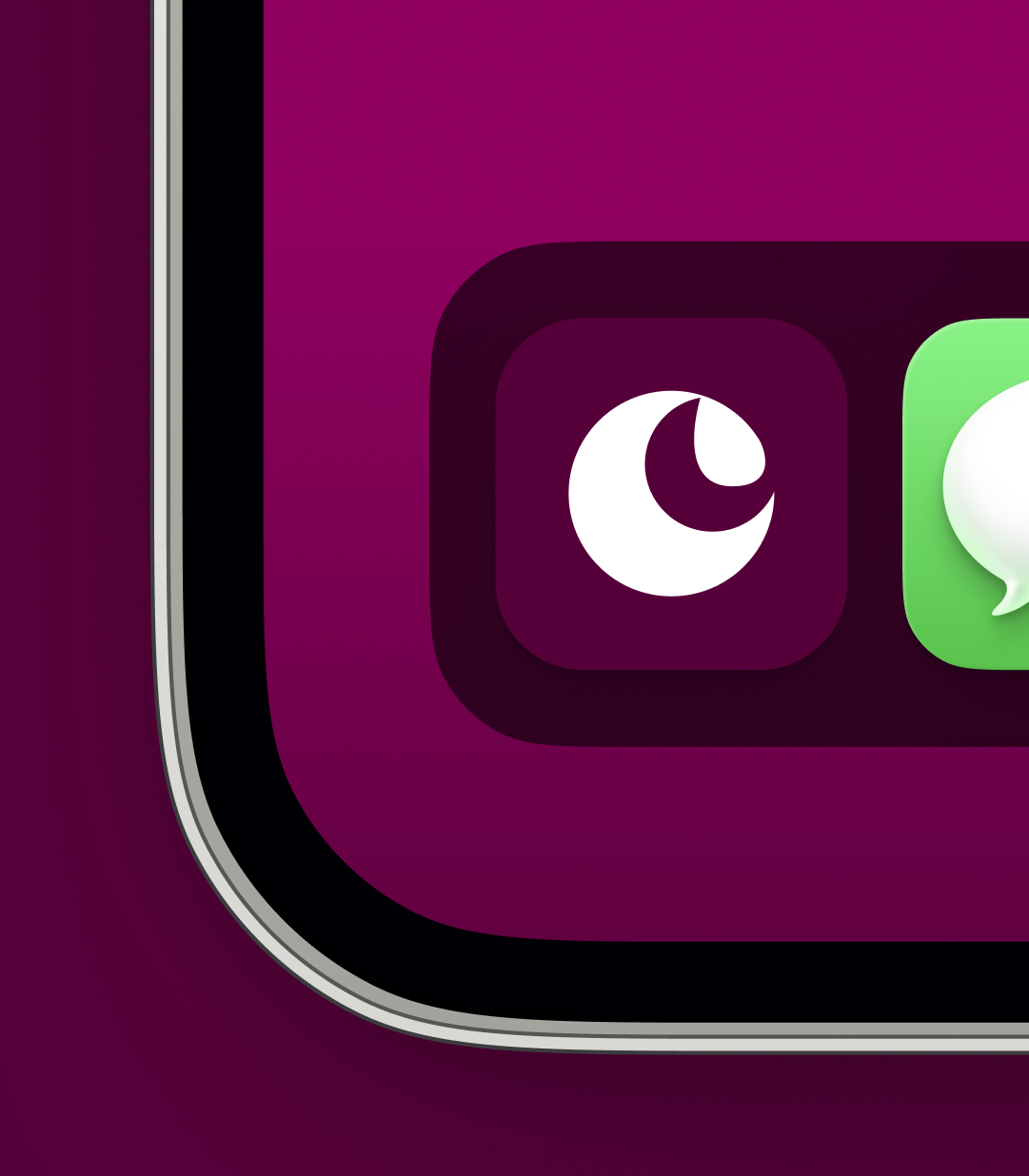 Icône d'une application avec un croissant de lune stylisé sur un fond violet foncé.