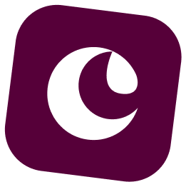 Logo violet avec une lune blanche stylisée.