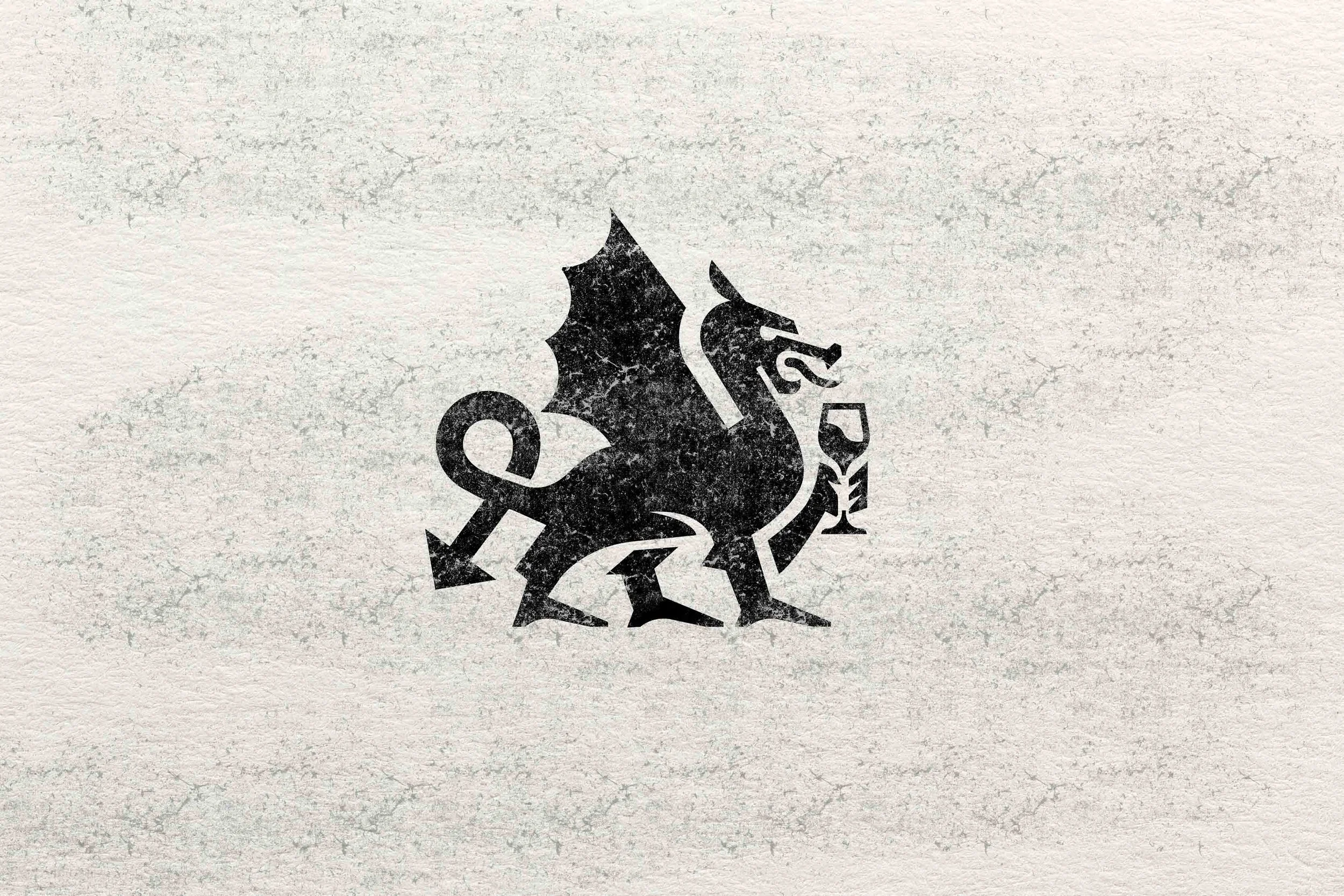 Black silhouette of a wolf howling with several arrows pointing downward, set against a textured light background.